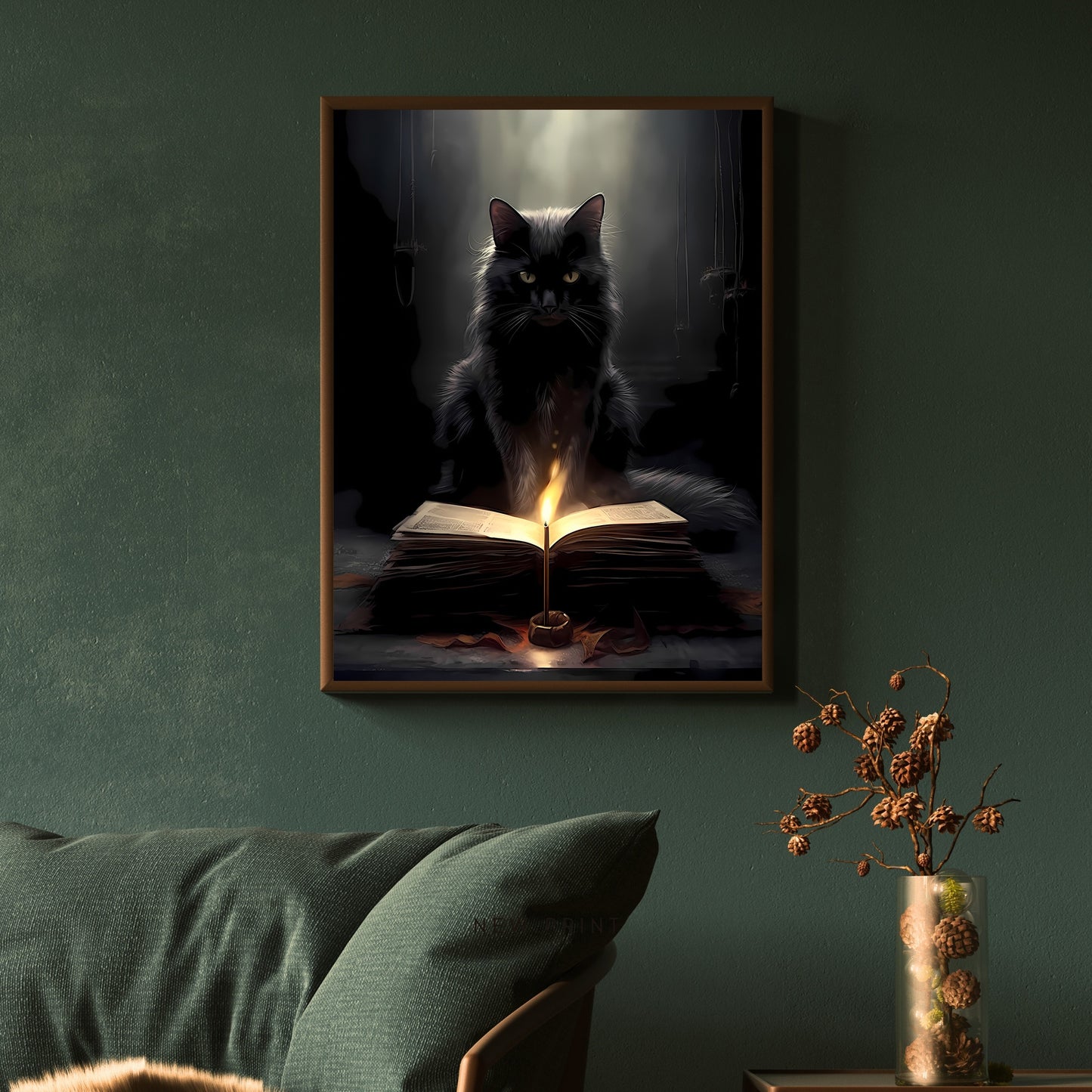Black Witch Cat Paper Poster Prints Wall Art Dark Academia Gothic Artwork Moody Gothic Decor Dark Cottagecore Mystical Decor Coquette Library Print