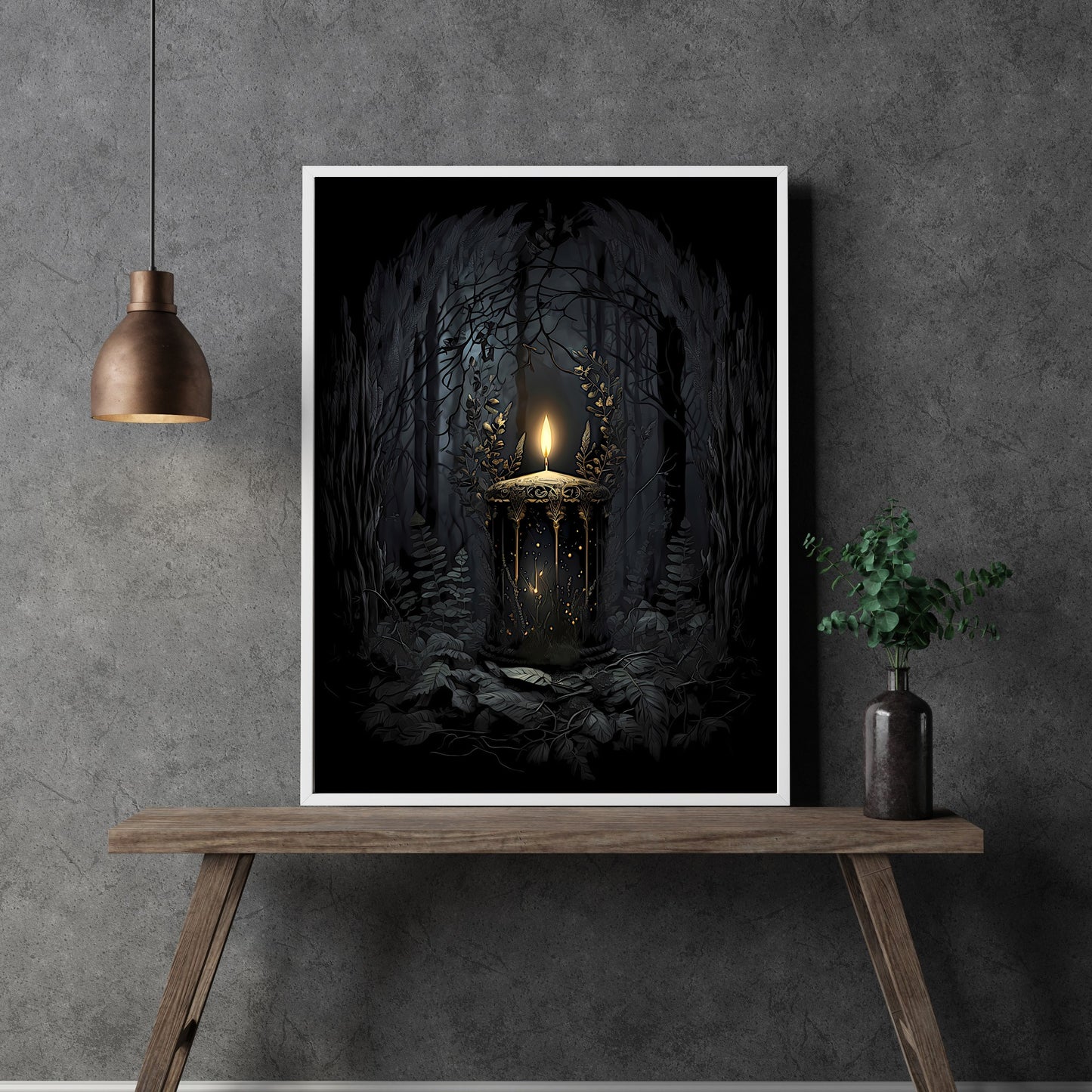 Mystische Kerze im Wald Papier Poster Drucke Wandkunst Dunkles Fairycore Gothic Kunstwerk Hexendekor Dunkles Cottagecore Mystisches Kunstwerk Goblincore Druck