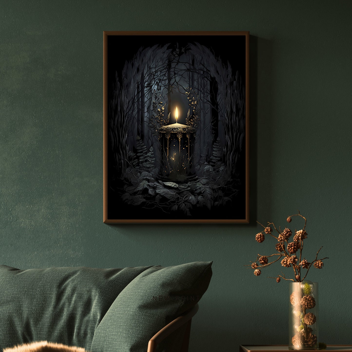 Mystische Kerze im Wald Papier Poster Drucke Wandkunst Dunkles Fairycore Gothic Kunstwerk Hexendekor Dunkles Cottagecore Mystisches Kunstwerk Goblincore Druck