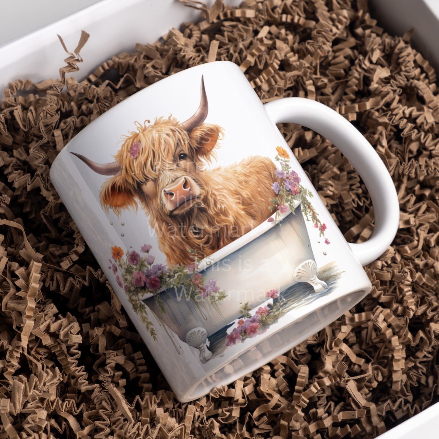 Highland Cow in Badewanne 6+6 PNG Bundle für Sublimation & Clipart