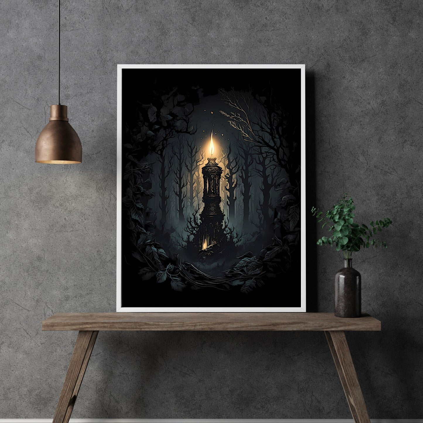 Magic Candle in Woodland Gothic Wall Art Dark Fairycore Paper Poster Prints Gothic Artwork Witchy Decor Dark Cottagecore Mystical Artwork Goblincore Print