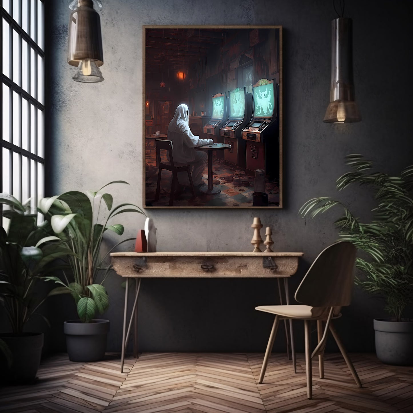 Ghost in an Abandoned Casino Gothic Wall Art Paper Poster Prints Spooky Decor Dark Academia Dark Cottagecore Nostalgia Poster Gothic Retro Ghost Wall Art Witchy Decor