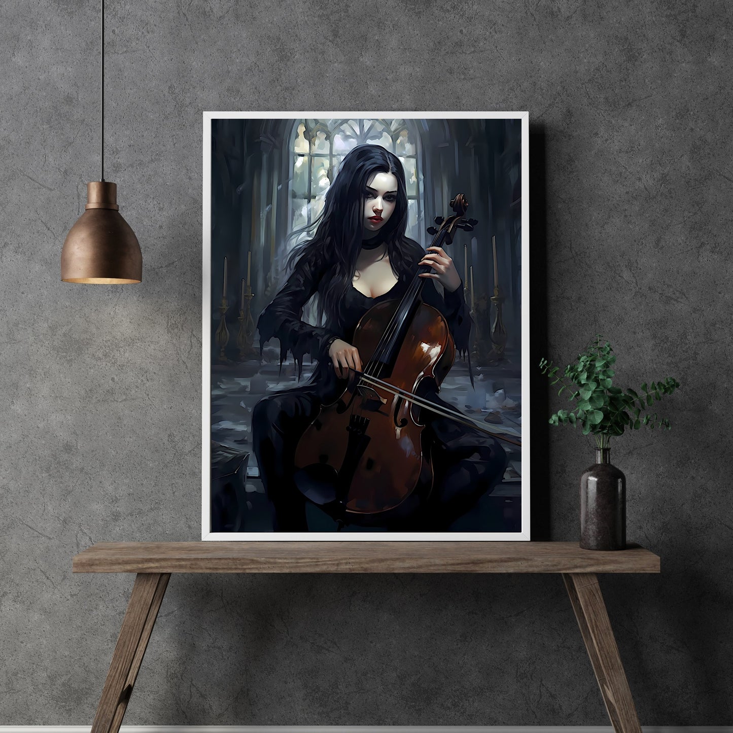 Goth Girl playing Cello on a Wednesday Gothic Wall Art Paper Poster Prints Dark Spooky Decor Fantasy Poster Dark Academia Gothic Retro Ghost Wall Art Wicca