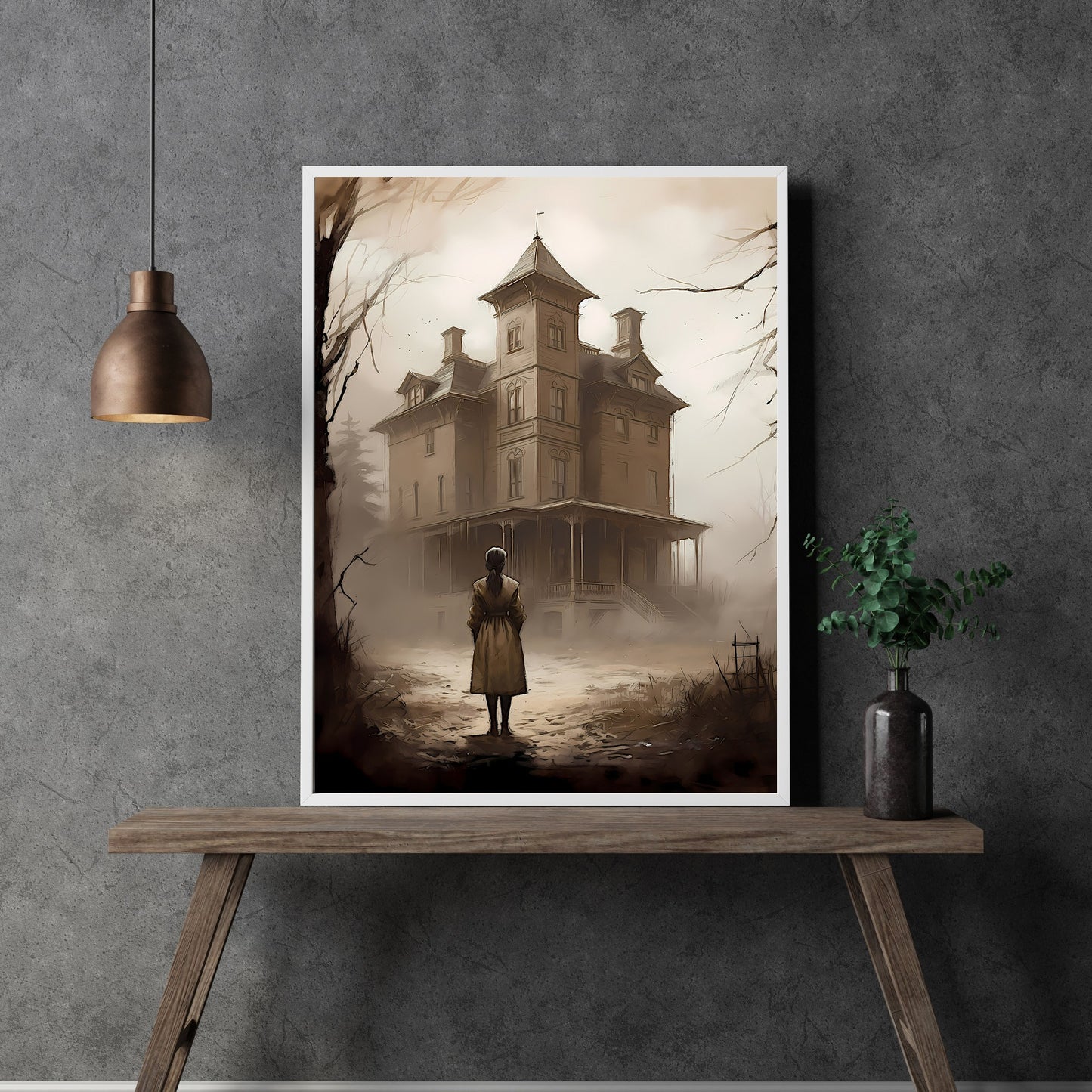 Verlassenes Herrenhaus, Spukhaus, Papierposter, Drucke, dunkles gruseliges Dekor, gruselige Goth-Wandkunst, unheimliche Malerei, dunkle Cottagecore-Gothic-Retro-Wandkunst