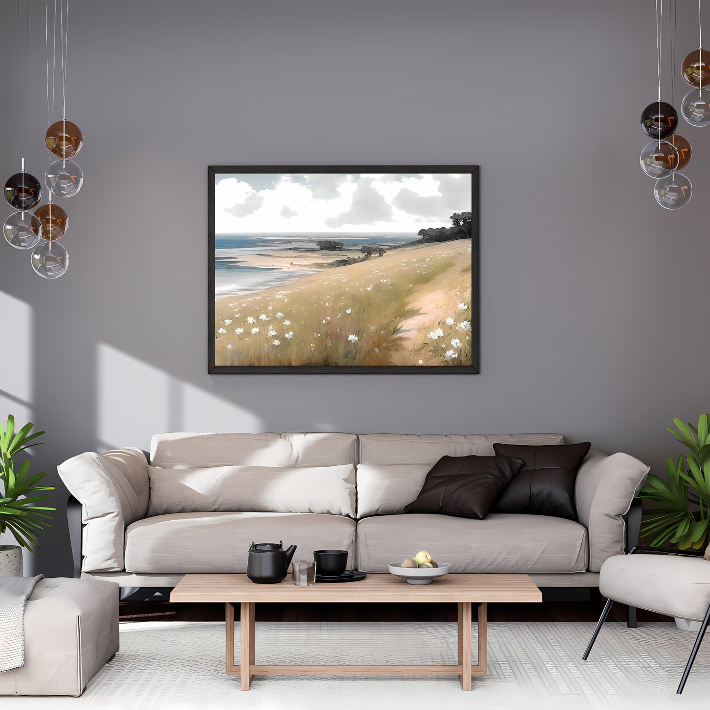Wildflower meadow coast painting Paper Poster Prints vintage oil painting spring meadow farmhouse deocor spring landscape ocean landscape Spring Meadow Artwork