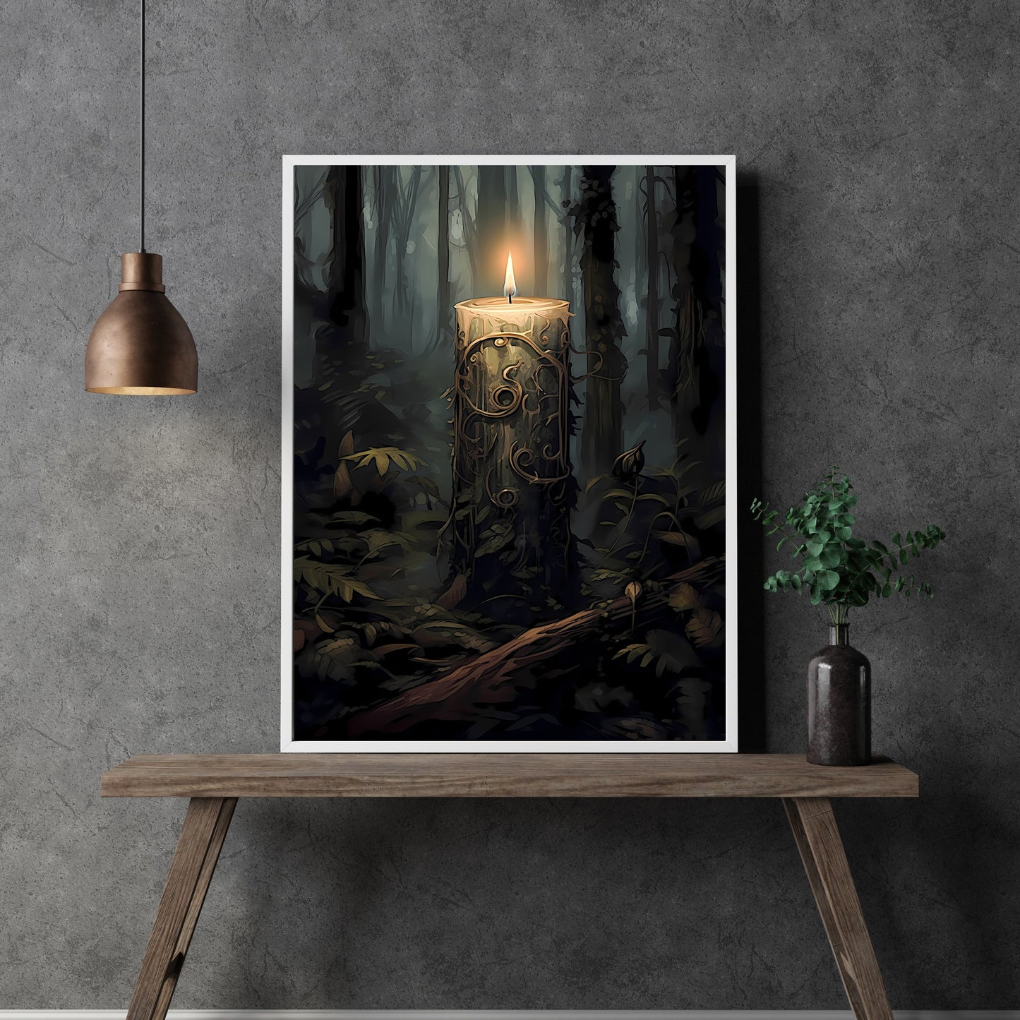 Mystic Spirit Candle in Woodland Paper Poster Prints Wall Art Dark Fairycore Gothic Artwork Witchy Decor Dark Cottagecore Mystical Artwork Goblincore