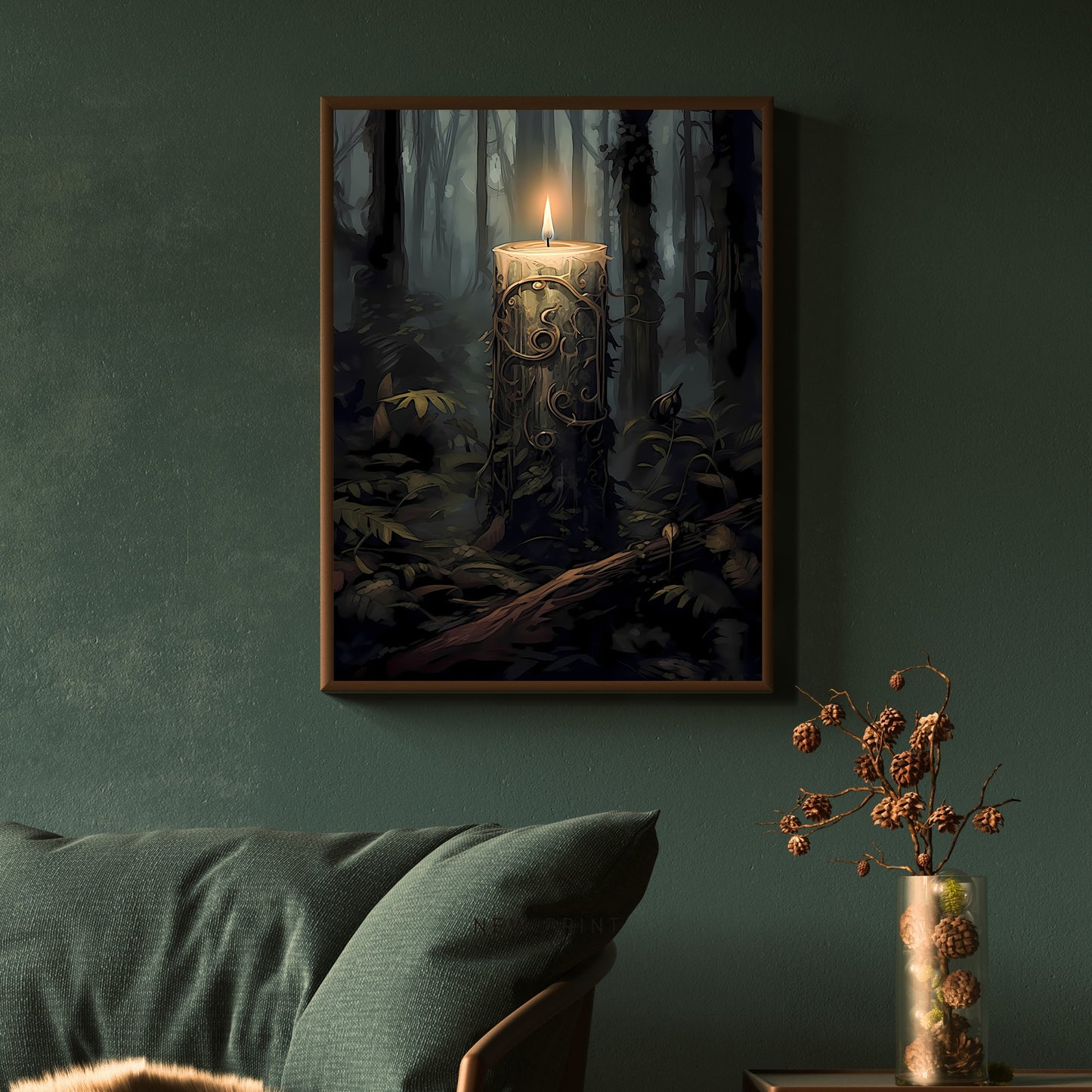 Mystic Spirit Candle in Woodland Paper Poster Prints Wall Art Dark Fairycore Gothic Artwork Witchy Decor Dark Cottagecore Mystical Artwork Goblincore