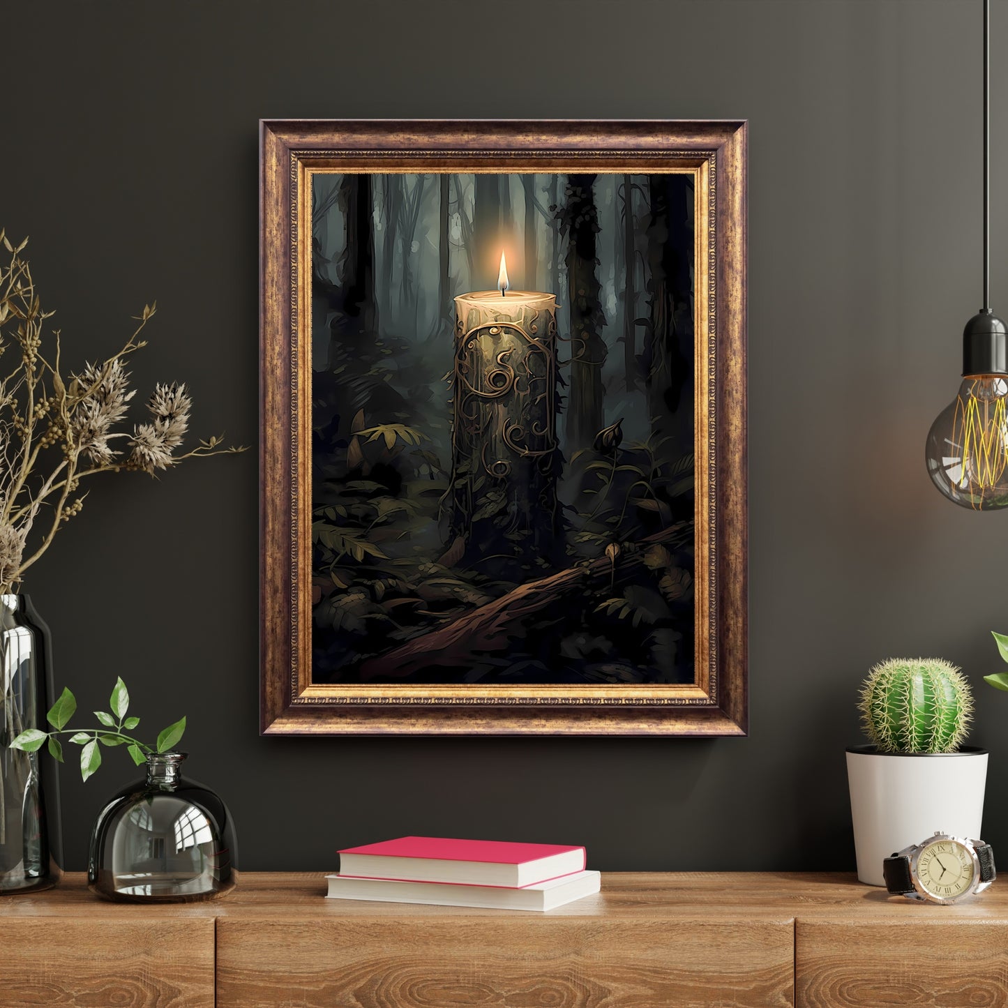 Mystic Spirit Candle in Woodland Paper Poster Prints Wall Art Dark Fairycore Gothic Artwork Witchy Decor Dark Cottagecore Mystical Artwork Goblincore