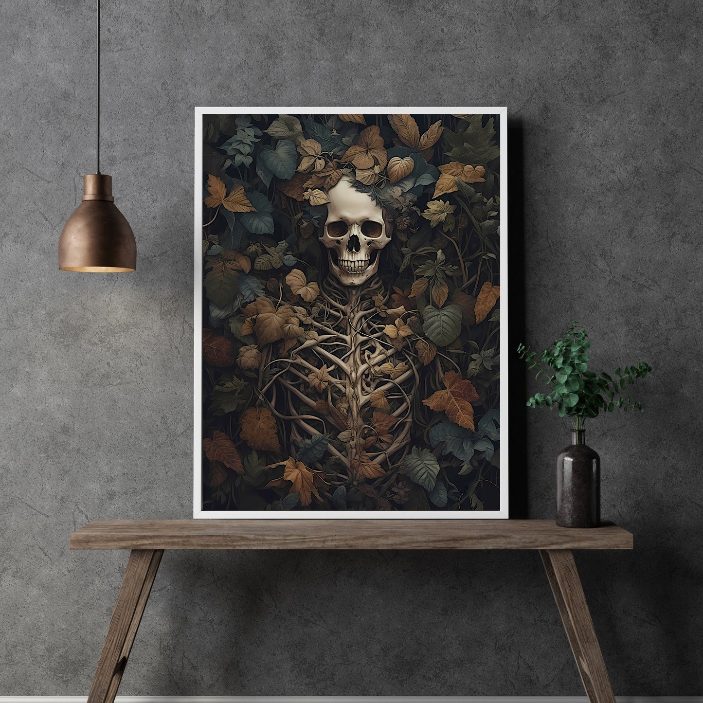Skeleton Botanical Portrait Paper Poster Prints Dark Cottagecore Vintage Oil Painting Dark Academia Gothic Botanical Moody Goth Decor Aesthetic Room Decor
