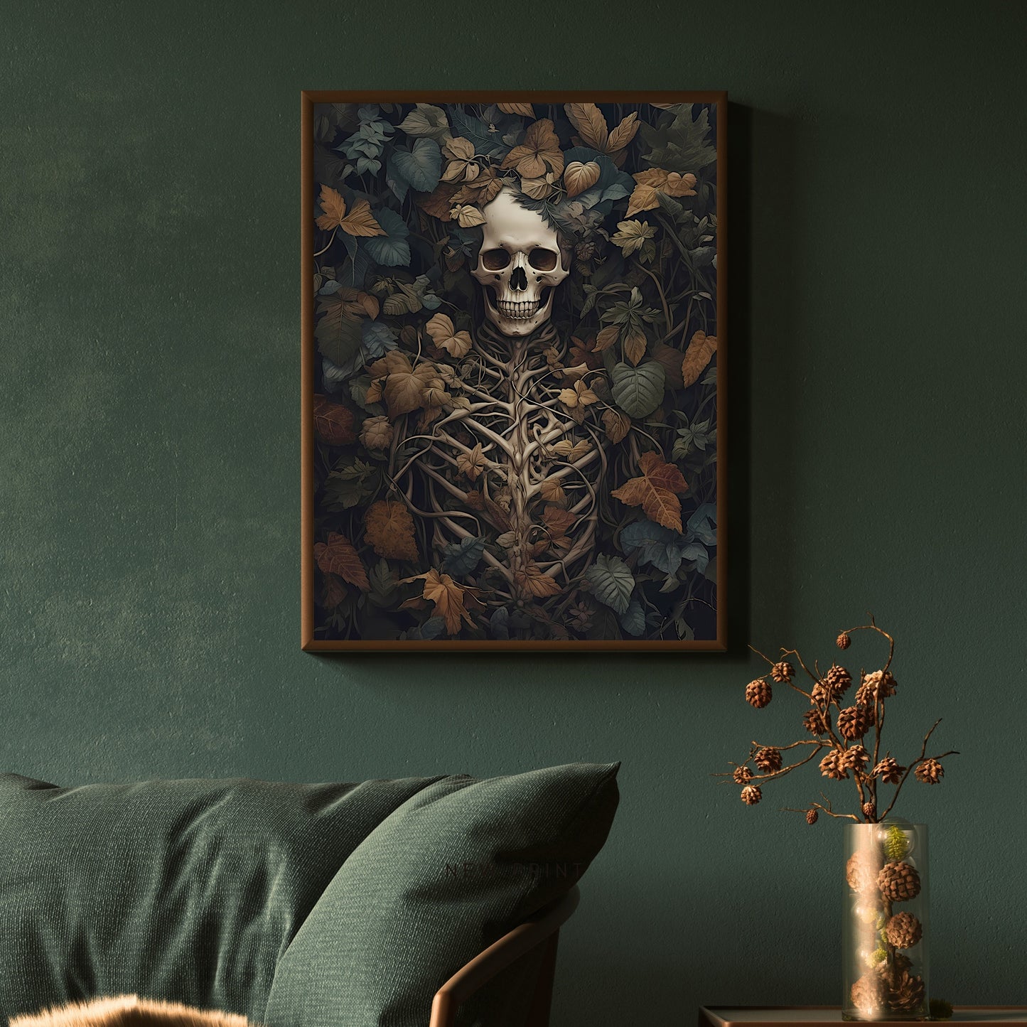 Skeleton Botanical Portrait Paper Poster Prints Dark Cottagecore Vintage Oil Painting Dark Academia Gothic Botanical Moody Goth Decor Aesthetic Room Decor
