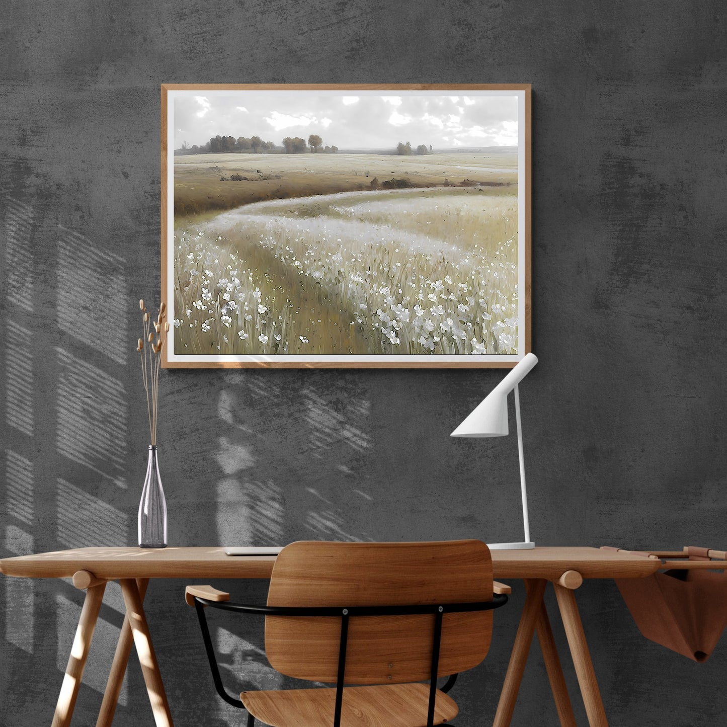 White wildflower meadow painting Paper Poster Prints vintage oil painting spring meadow farmhouse deocor spring landscape landscape art