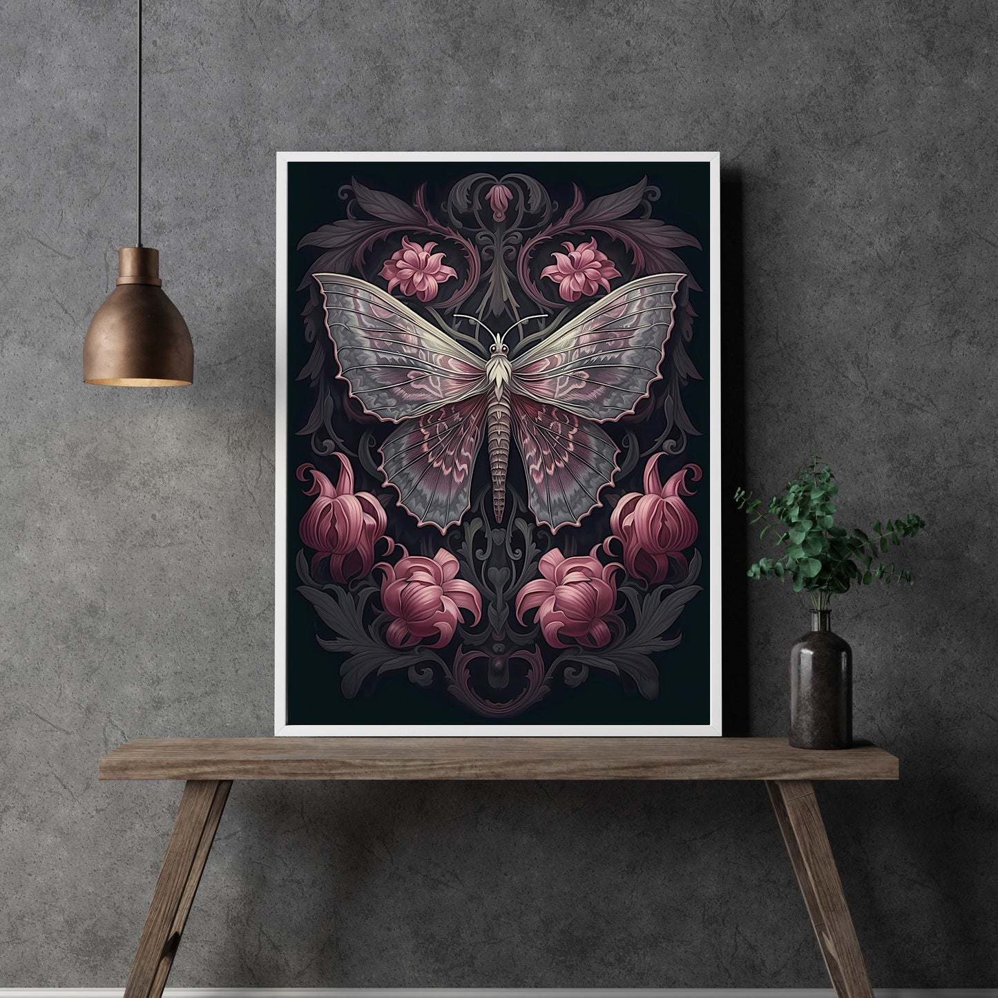 Dark Moth Paper Poster Prints Wall Art Witchy Gothic Botanical Decor Dark Academia Goblincore Goth Home Decor Moody Painting Library Decor Antique