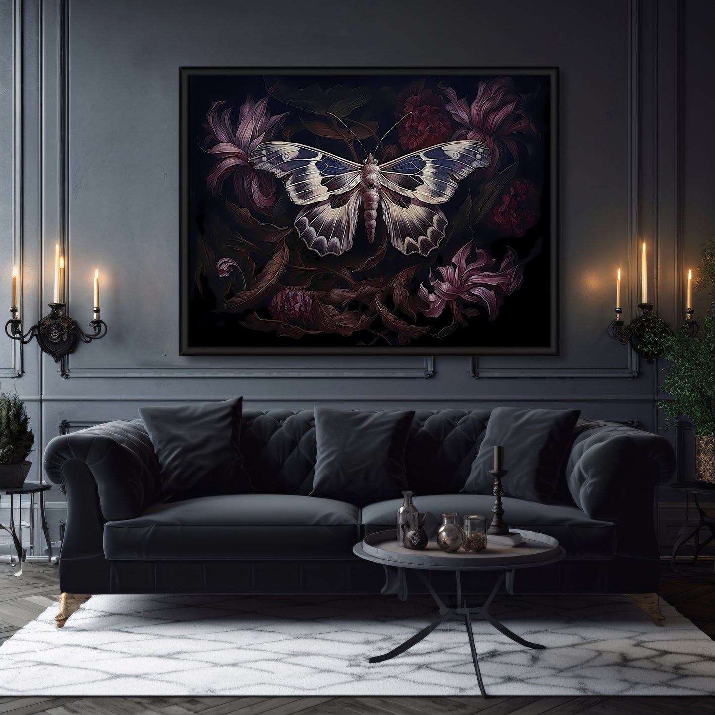 Botanical Moth Paper Poster Prints Dark Cottagecore Wall Art Moody Floral Goblincore Decor Fairycore Print Dark Academia Oil Painting Aesthetic