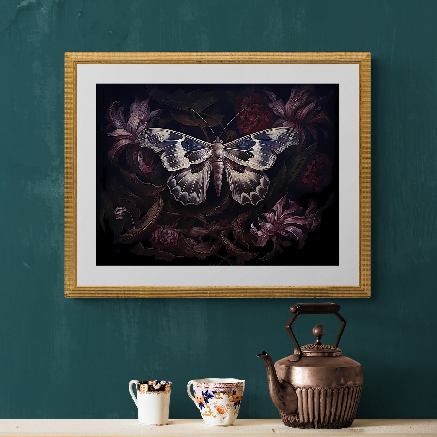 Botanical Moth Paper Poster Prints Dark Cottagecore Wall Art Moody Floral Goblincore Decor Fairycore Print Dark Academia Oil Painting Aesthetic
