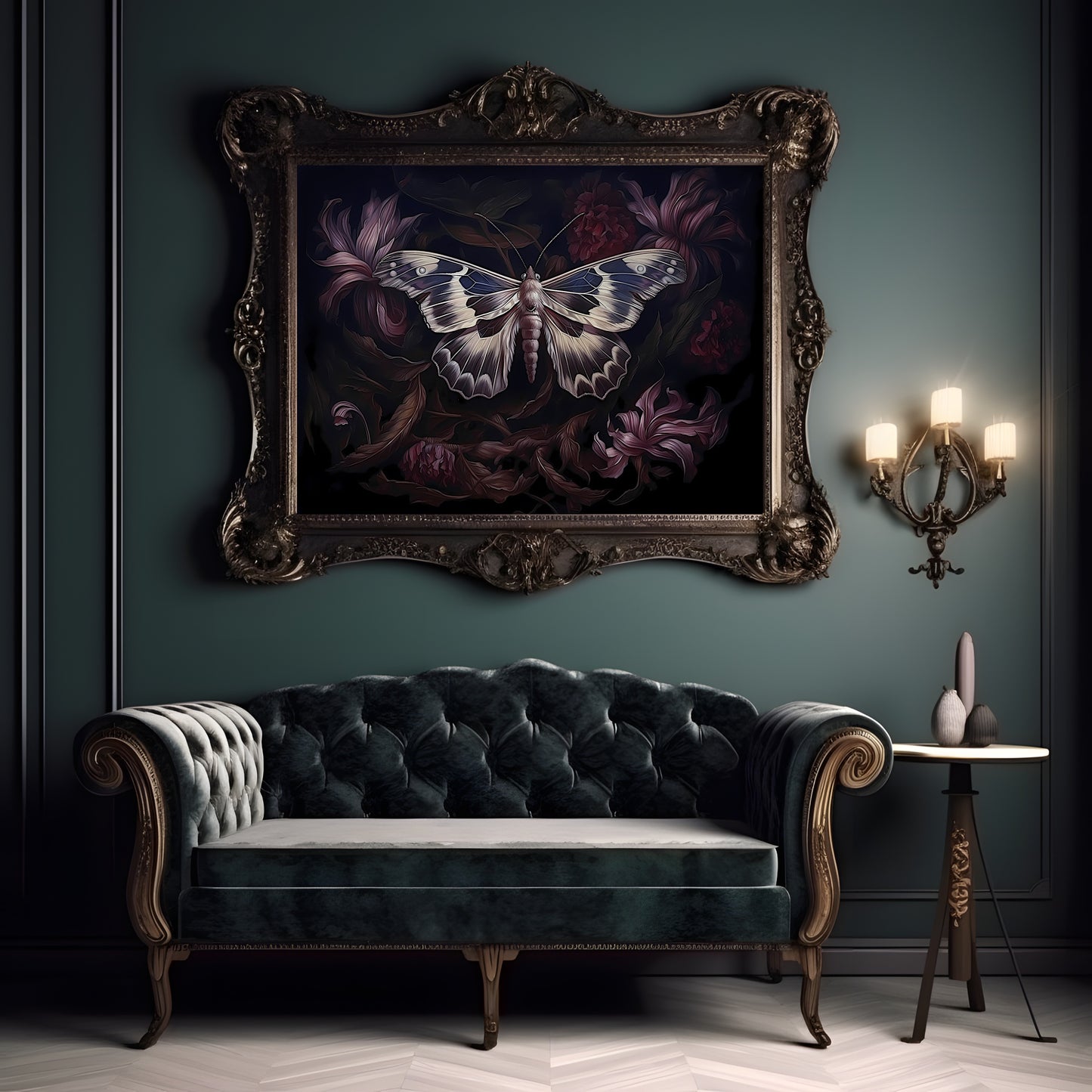 Botanical Moth Paper Poster Prints Dark Cottagecore Wall Art Moody Floral Goblincore Decor Fairycore Print Dark Academia Oil Painting Aesthetic