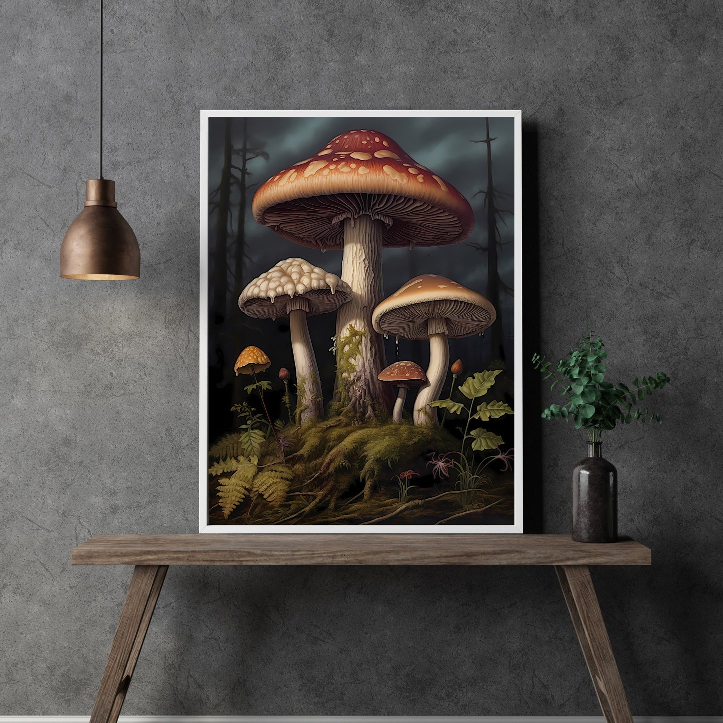 Mushrooms in Woodland Paper Poster Prints Wall Art Dark Academia Goblincore Vintage Botanical Decor Witchy Gothic Cottagecore Mushroom Poster
