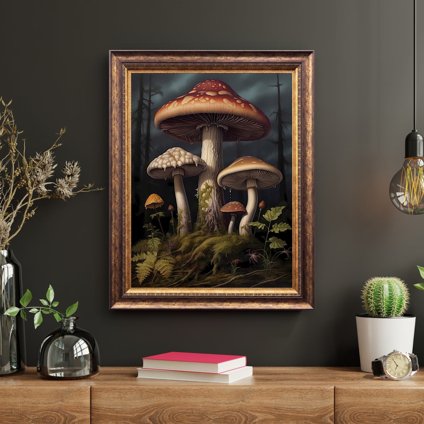 Mushrooms in Woodland Paper Poster Prints Wall Art Dark Academia Goblincore Vintage Botanical Decor Witchy Gothic Cottagecore Mushroom Poster