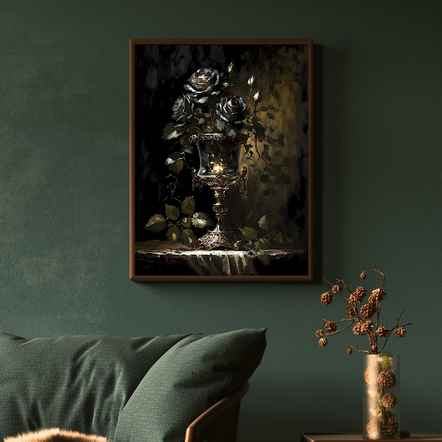 Black Roses in Goblet Paper Poster Prints Dark Cottagecore Wall Art Vintage Oil Painting Dark Academia Gothic Floral Moody Painting Botanical Decor