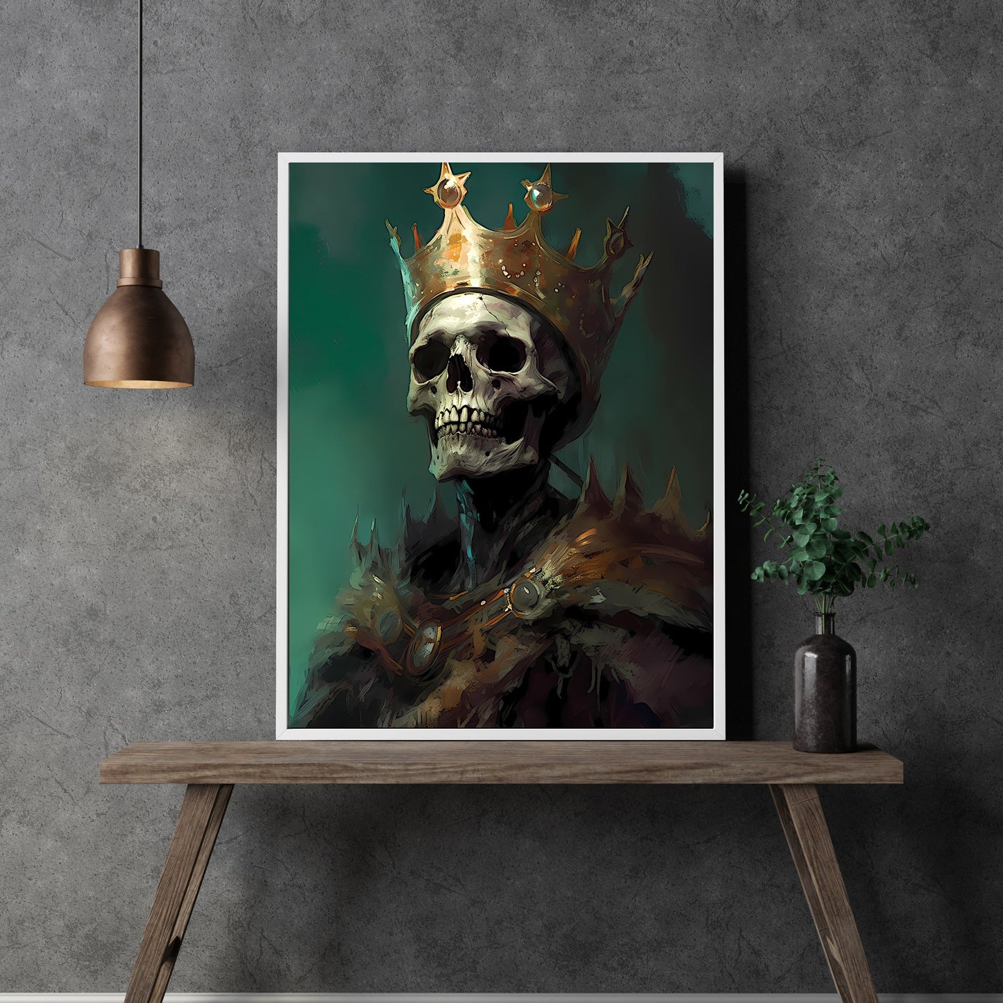 Stolzer toter König, Papierposter, Drucke, Dark Academia-Schädel, Wandkunst, Totenkopf mit Krone, Whimsigoth-Dekor, dunkles Cottagecore-Gemälde, antikes Ölgemälde