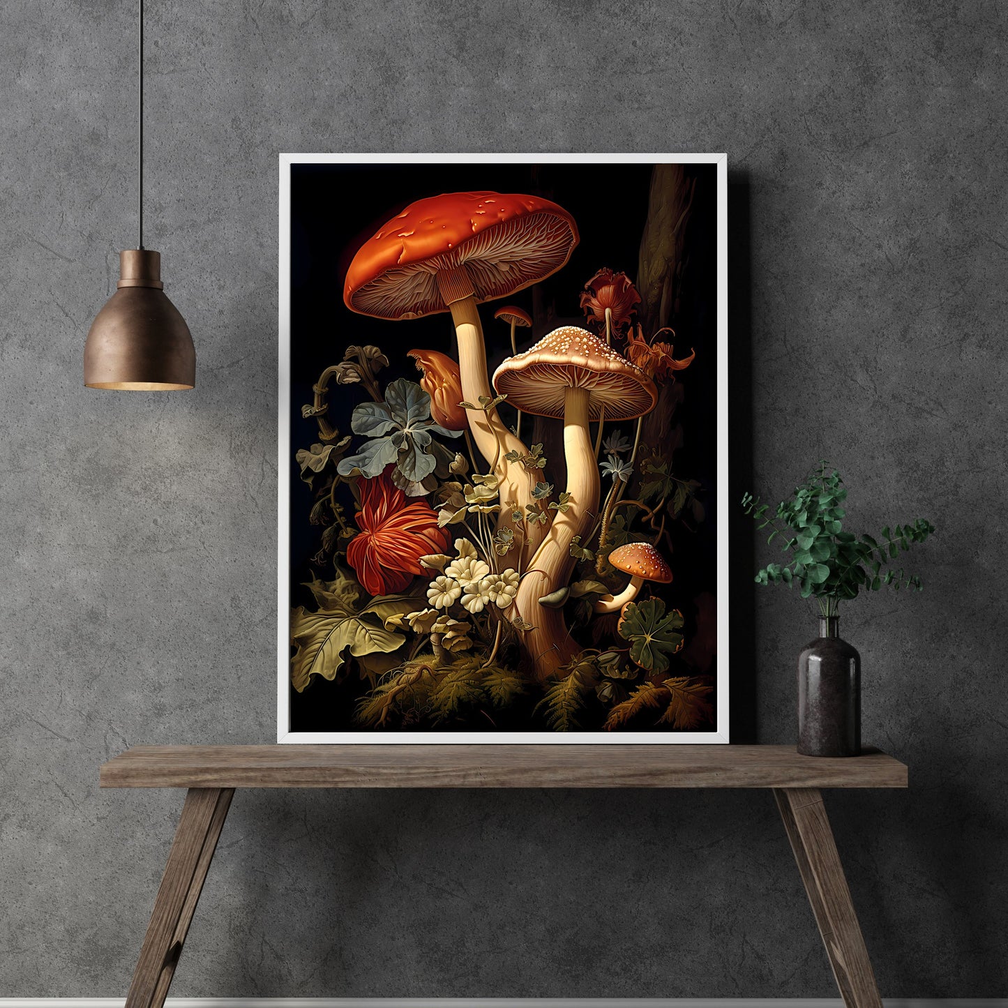 Mushrooms in Dark Woodland Paper Poster Prints Wall Art Dark Academia Goblincore Vintage Botanical Decor Witchy Gothic Cottagecore Mushroom Print