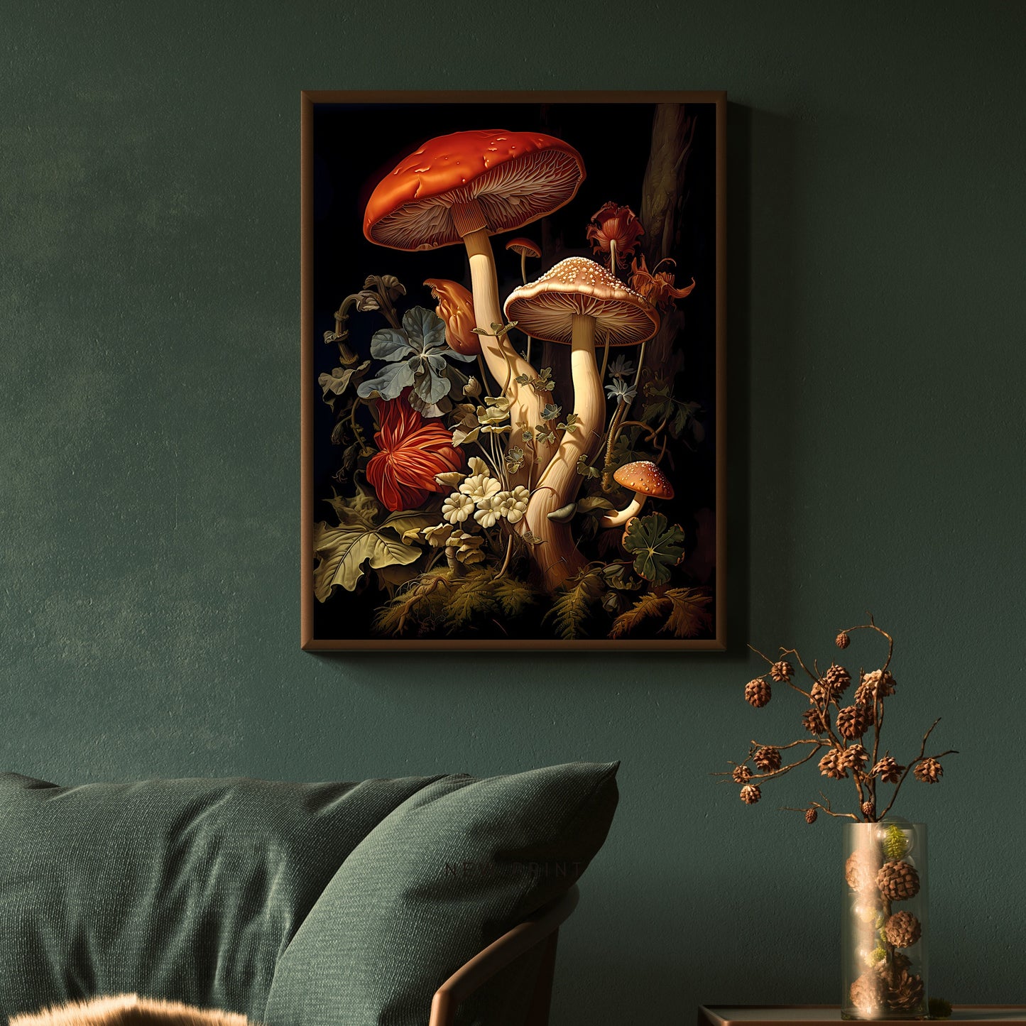Mushrooms in Dark Woodland Paper Poster Prints Wall Art Dark Academia Goblincore Vintage Botanical Decor Witchy Gothic Cottagecore Mushroom Print
