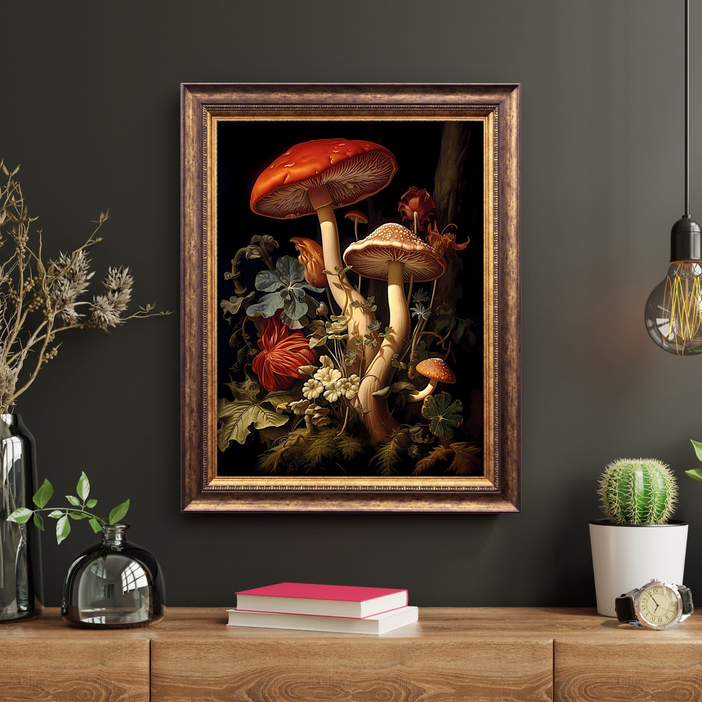 Mushrooms in Dark Woodland Paper Poster Prints Wall Art Dark Academia Goblincore Vintage Botanical Decor Witchy Gothic Cottagecore Mushroom Print