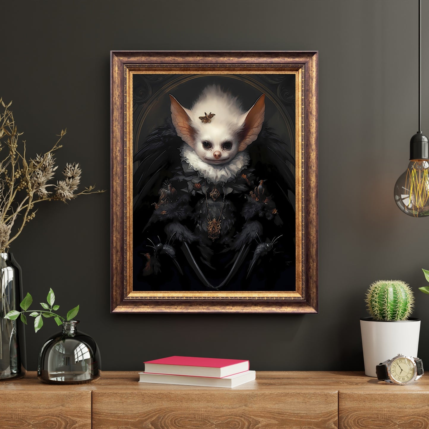 Queen Bat Gothic Portrait Papier Poster Drucke Wandkunst Vintage Dark Academia Print Dark Aesthetic Room Decor Viktorianisches Vampir King & Queen Portrait