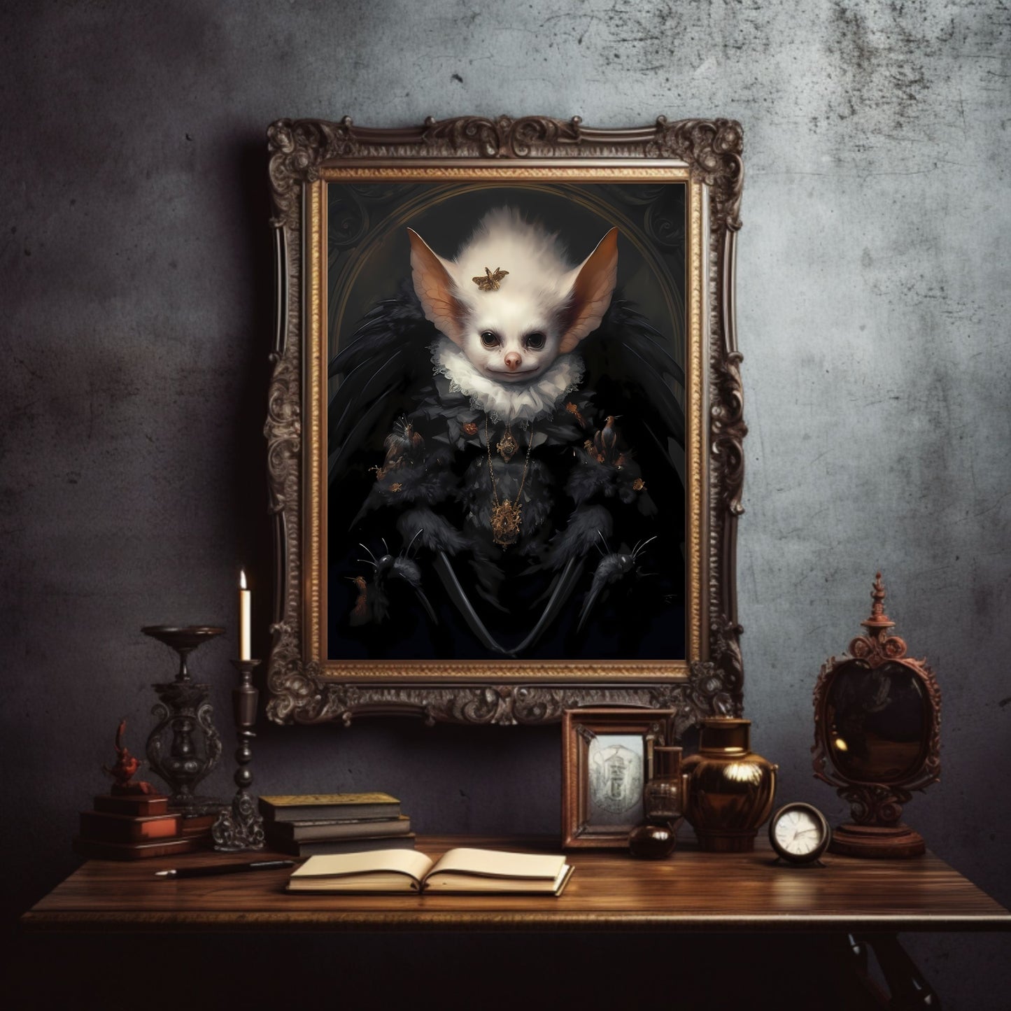 Queen Bat Gothic Portrait Papier Poster Drucke Wandkunst Vintage Dark Academia Print Dark Aesthetic Room Decor Viktorianisches Vampir King & Queen Portrait