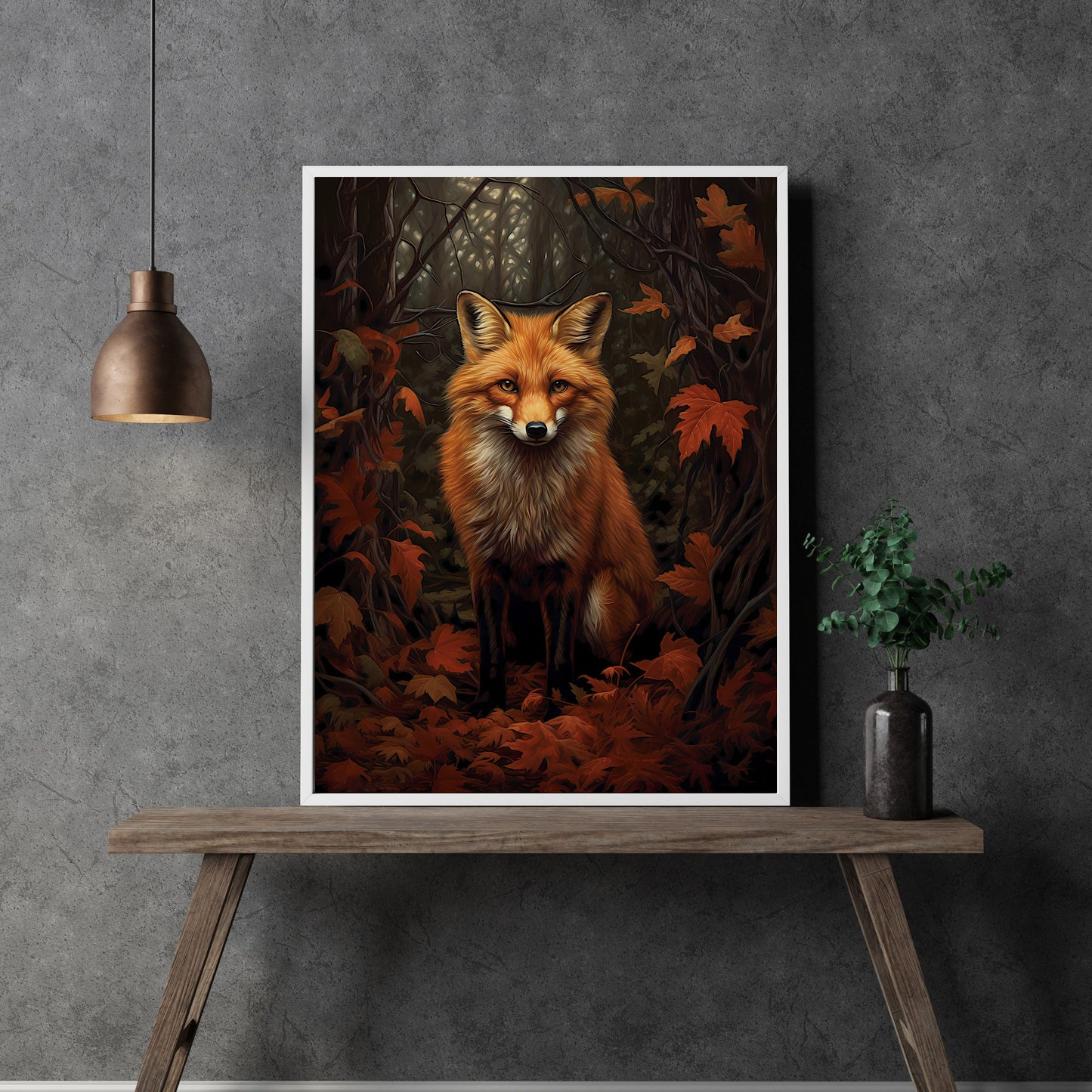 Red Fox Autumn Forest Dark Cottagecore Paper Poster Prints Wall Art Vintage Dark Academia Print Dark Aestetic Wildlife Painting Gothic Home Decor