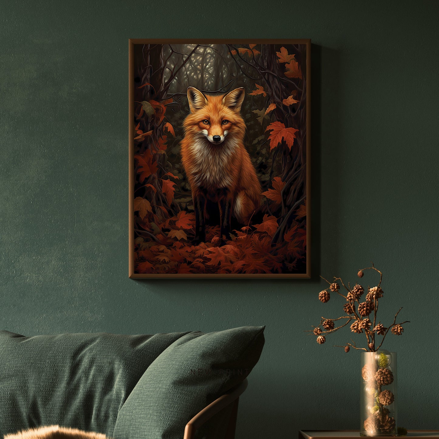 Red Fox Autumn Forest Dark Cottagecore Paper Poster Prints Wall Art Vintage Dark Academia Print Dark Aestetic Wildlife Painting Gothic Home Decor