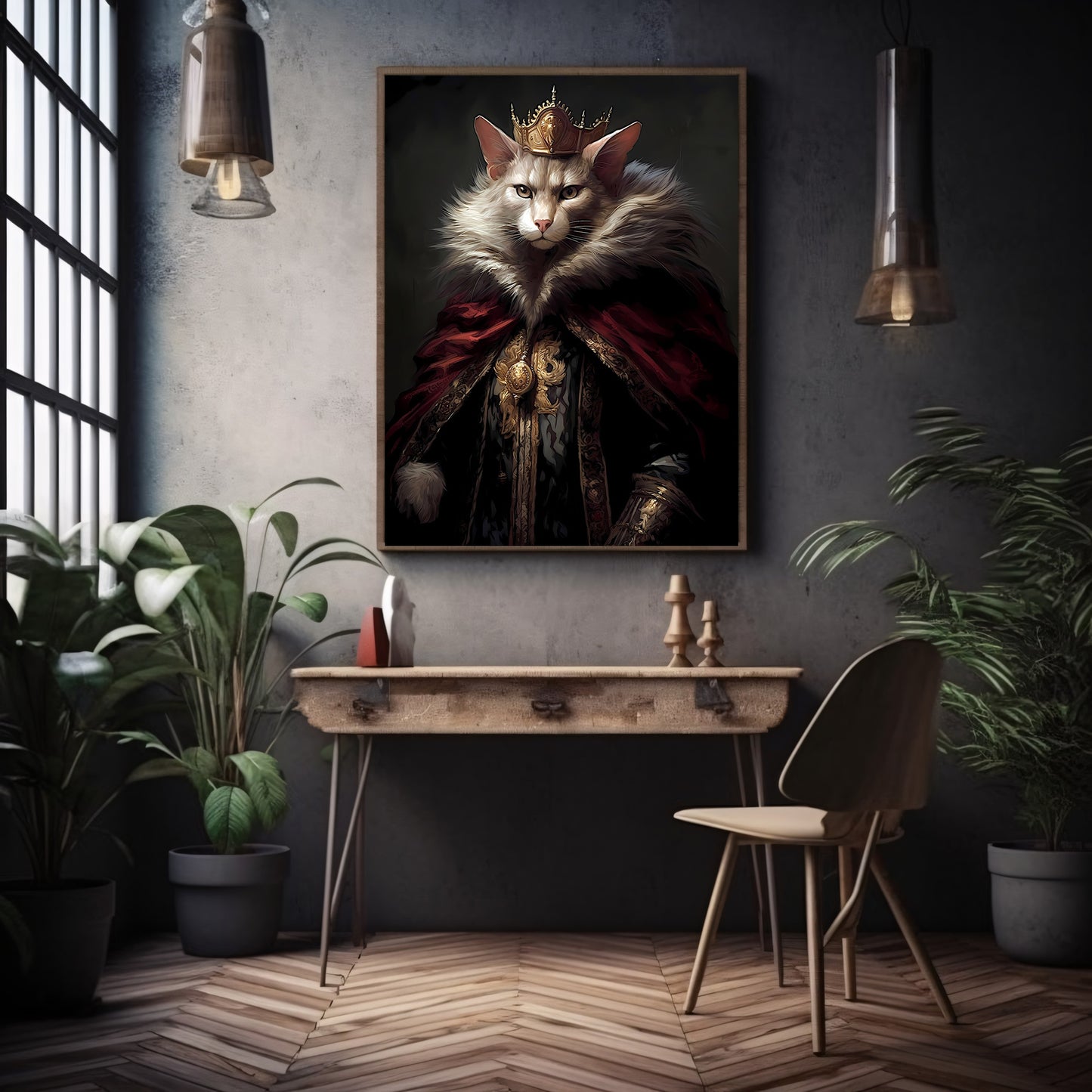 Sir Furalot King of Cats Paper Poster Prints Wall Art Vintage Dark Academia Print Dark Aestetic Cat Portrait Funny Eclectic Animal Lover Gift
