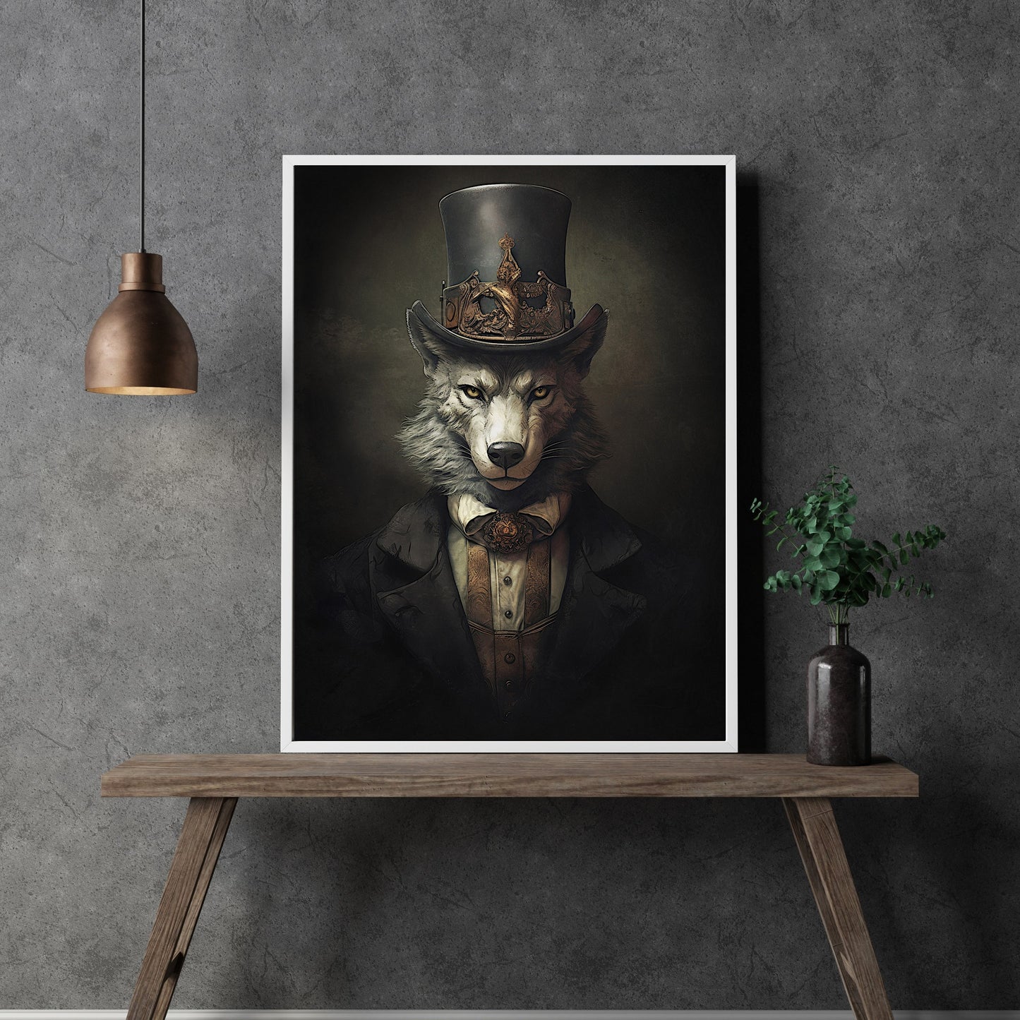 Victorian Wolf Gentleman Paper Poster Prints Wall Art Dark Cottagecore Vintage Animal Portrait Witchy Decor Gothic Dark Academia Wolf Lover Gift