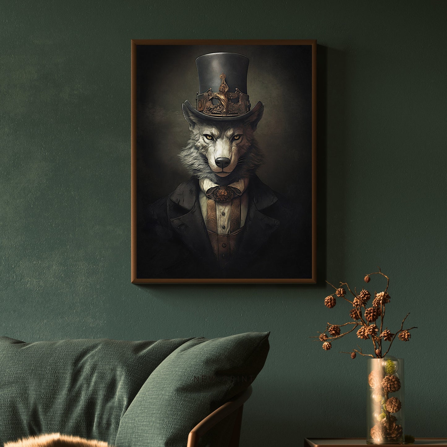 Victorian Wolf Gentleman Paper Poster Prints Wall Art Dark Cottagecore Vintage Animal Portrait Witchy Decor Gothic Dark Academia Wolf Lover Gift