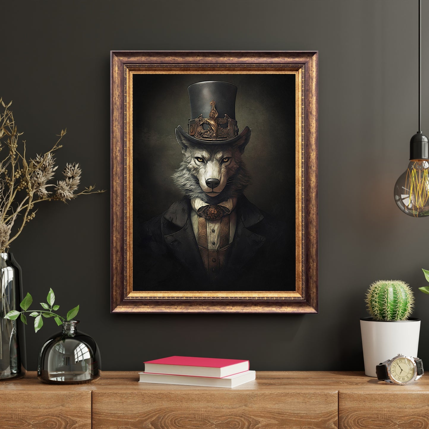 Victorian Wolf Gentleman Paper Poster Prints Wall Art Dark Cottagecore Vintage Animal Portrait Witchy Decor Gothic Dark Academia Wolf Lover Gift
