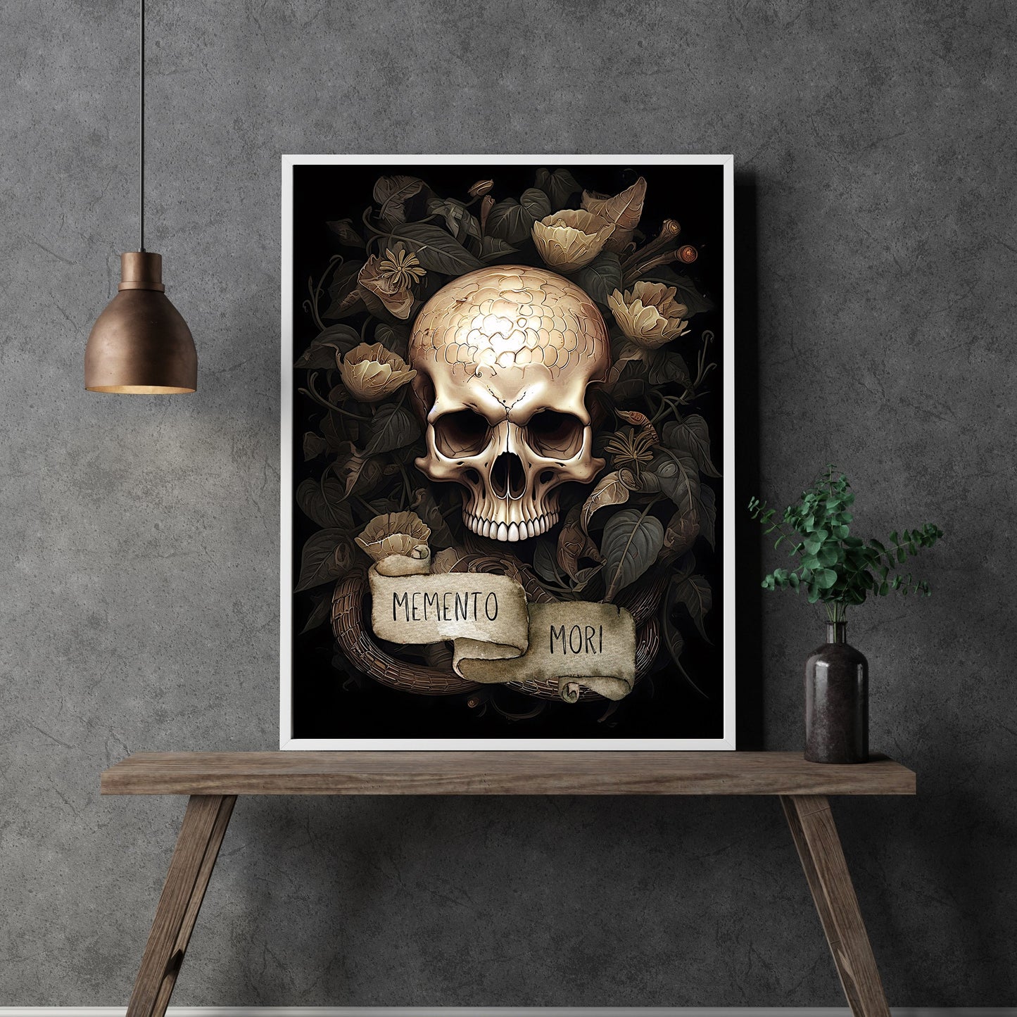 Skull Portrait Memento Mori Paper Poster Prints Wall Art Dark Cottagecore Vintage Mystical Skull Painting Witchy Decor Gothic Dark Academia Botanical