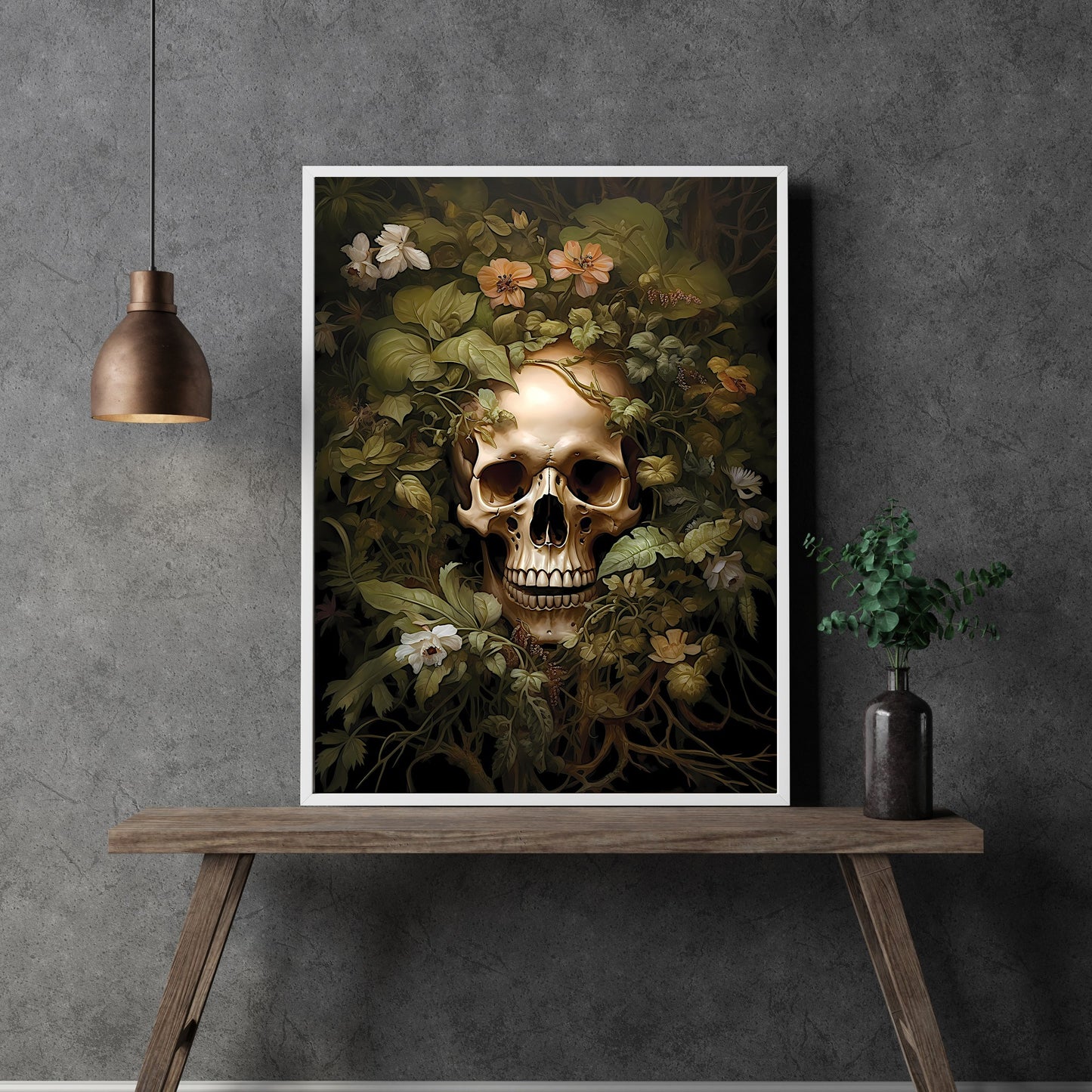 Skull and Flowers Paper Poster Prints Wall Art Dark Cottagecore Dark Academia Gothic Botanical Moody Goth Decor Dark Room Wall Decoration Witchy Art