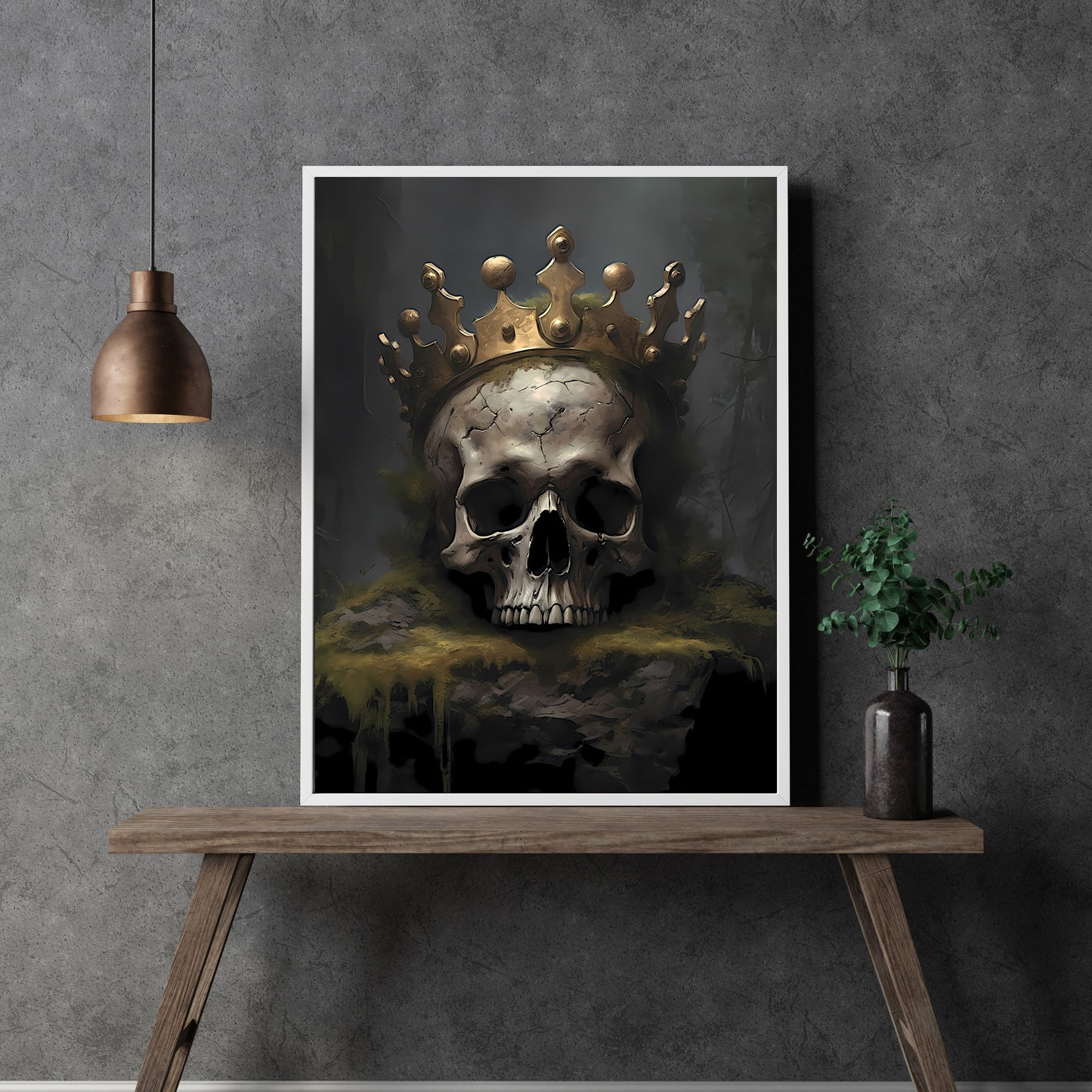 Dead King with Crown Dark Cottagecore Skull Paper Poster Prints Wall Art Decor Dark Academia Gothic Artwork Antique Oil Painting Macabre Print