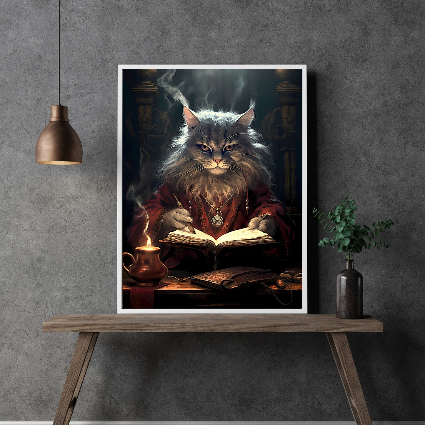 Cat Wizard Paper Poster Prints Wall Art Fantasy Wall Decor Dark Cottagecore Artwork Whimsigoth Print Dark Academia Poster Moody Dark Room Decoration