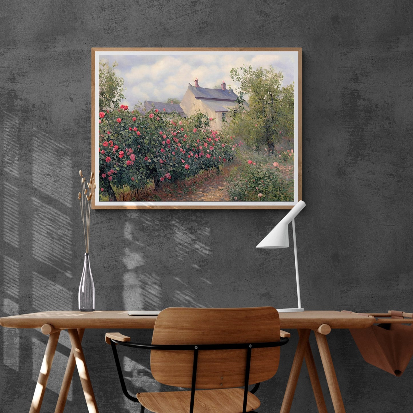 English cottage rose garden Paper Poster Prints vintage art watercolor painting farmhouse decor floral painting english garden wall art