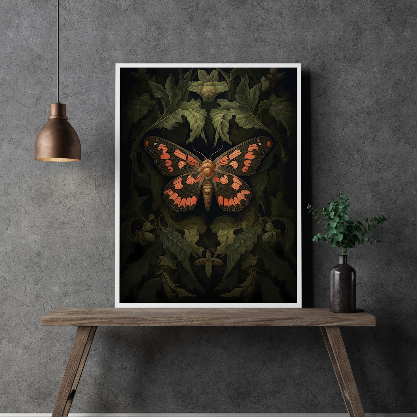 Dunkeloranges Mottenpapier Poster Drucke Wandkunst Witchy Gothic Botanisches Dekor Dark Academia Goblincore Home Decor Moody Painting Antikes Bibliotheksdekor
