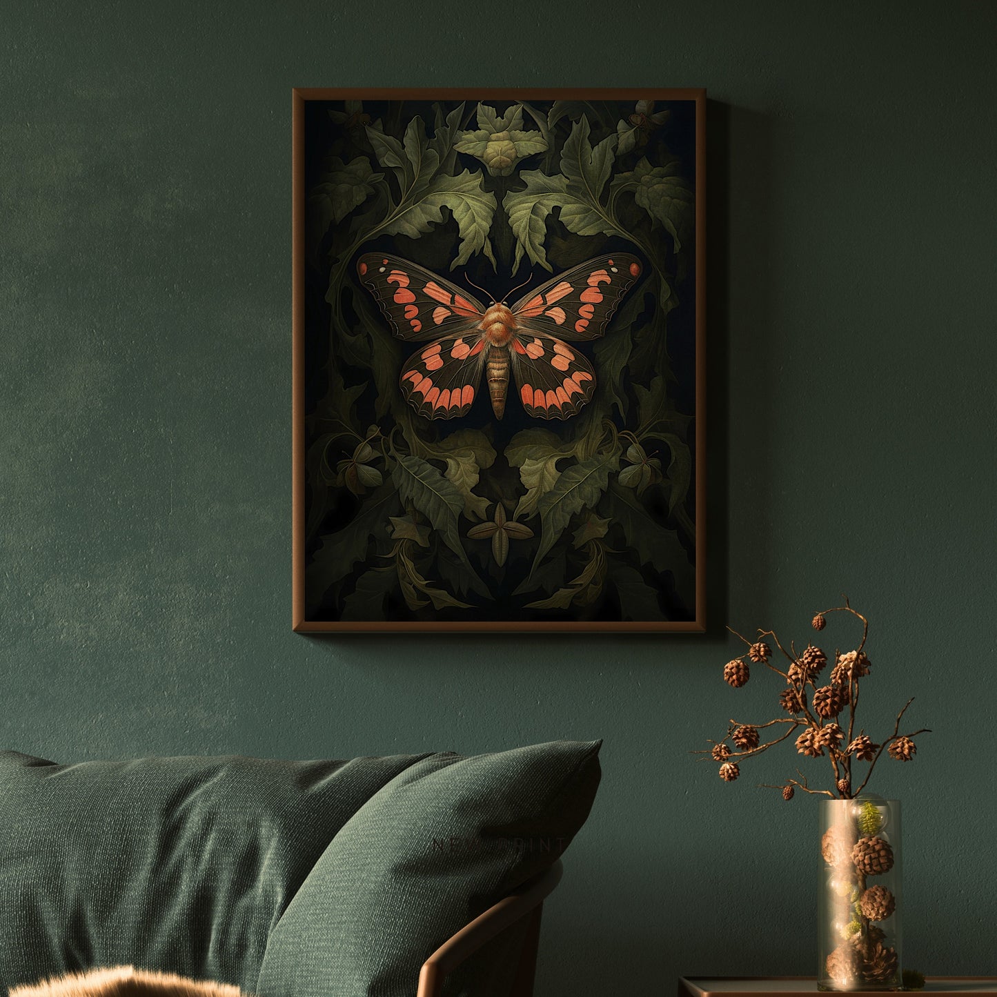 Dunkeloranges Mottenpapier Poster Drucke Wandkunst Witchy Gothic Botanisches Dekor Dark Academia Goblincore Home Decor Moody Painting Antikes Bibliotheksdekor