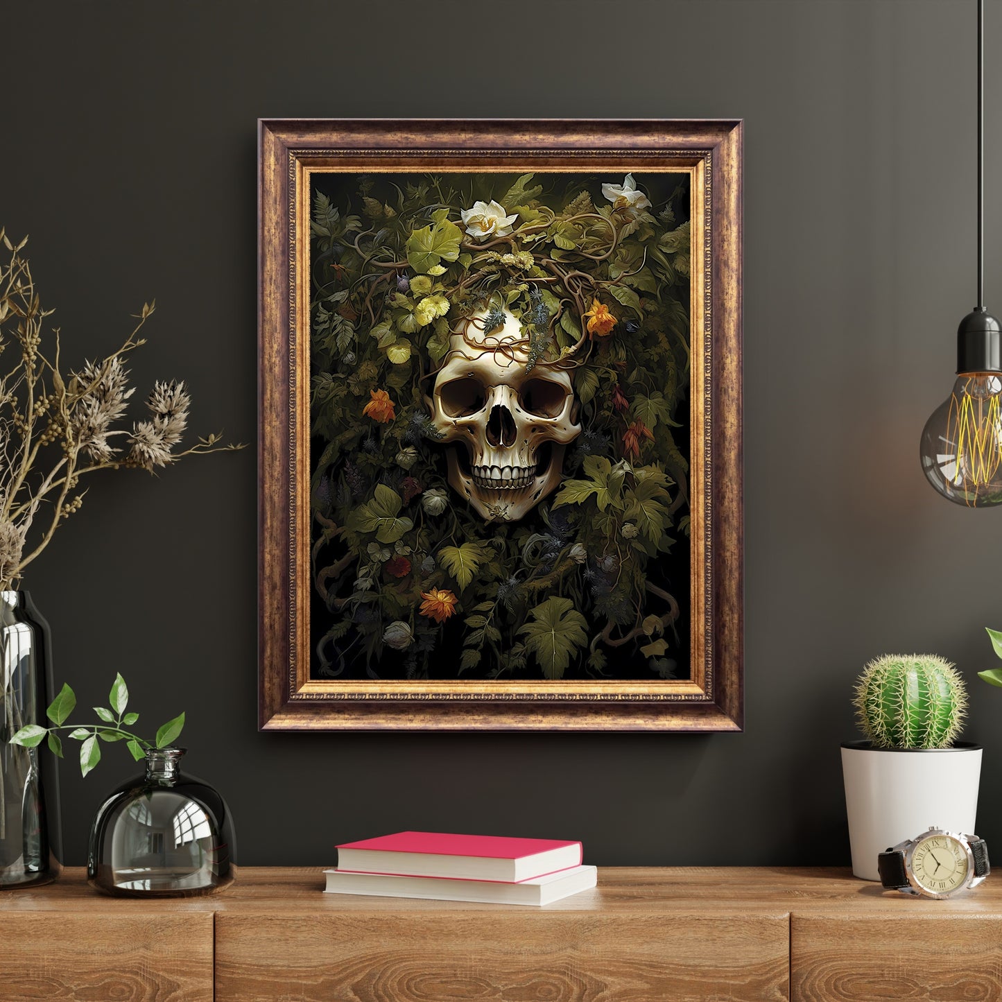 Gothic Floral Skull Wandkunst Vintage Poster Kunst Poster Druck Home Decor Viktorianische Malerei Dunkle Cottagecore Blumen Skelett Papier Poster Druck