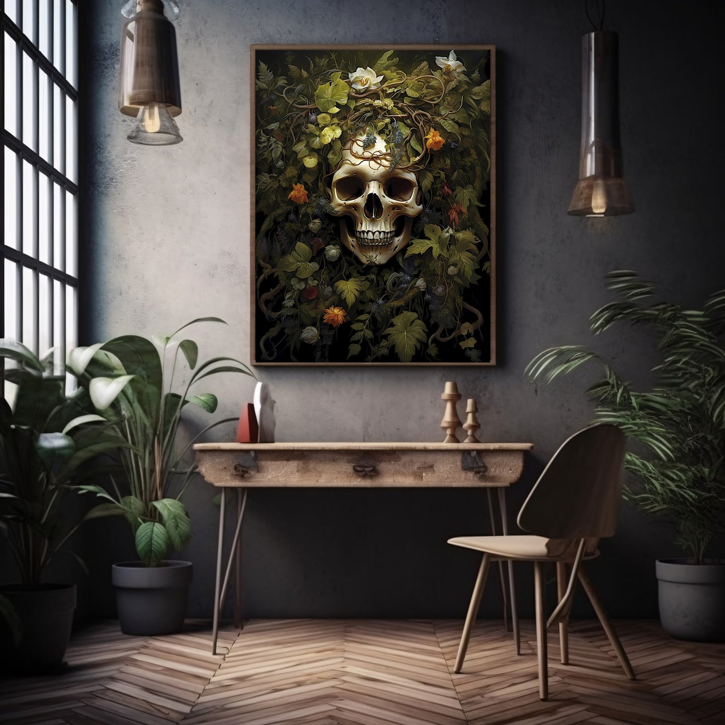 Gothic Floral Skull Wandkunst Vintage Poster Kunst Poster Druck Home Decor Viktorianische Malerei Dunkle Cottagecore Blumen Skelett Papier Poster Druck