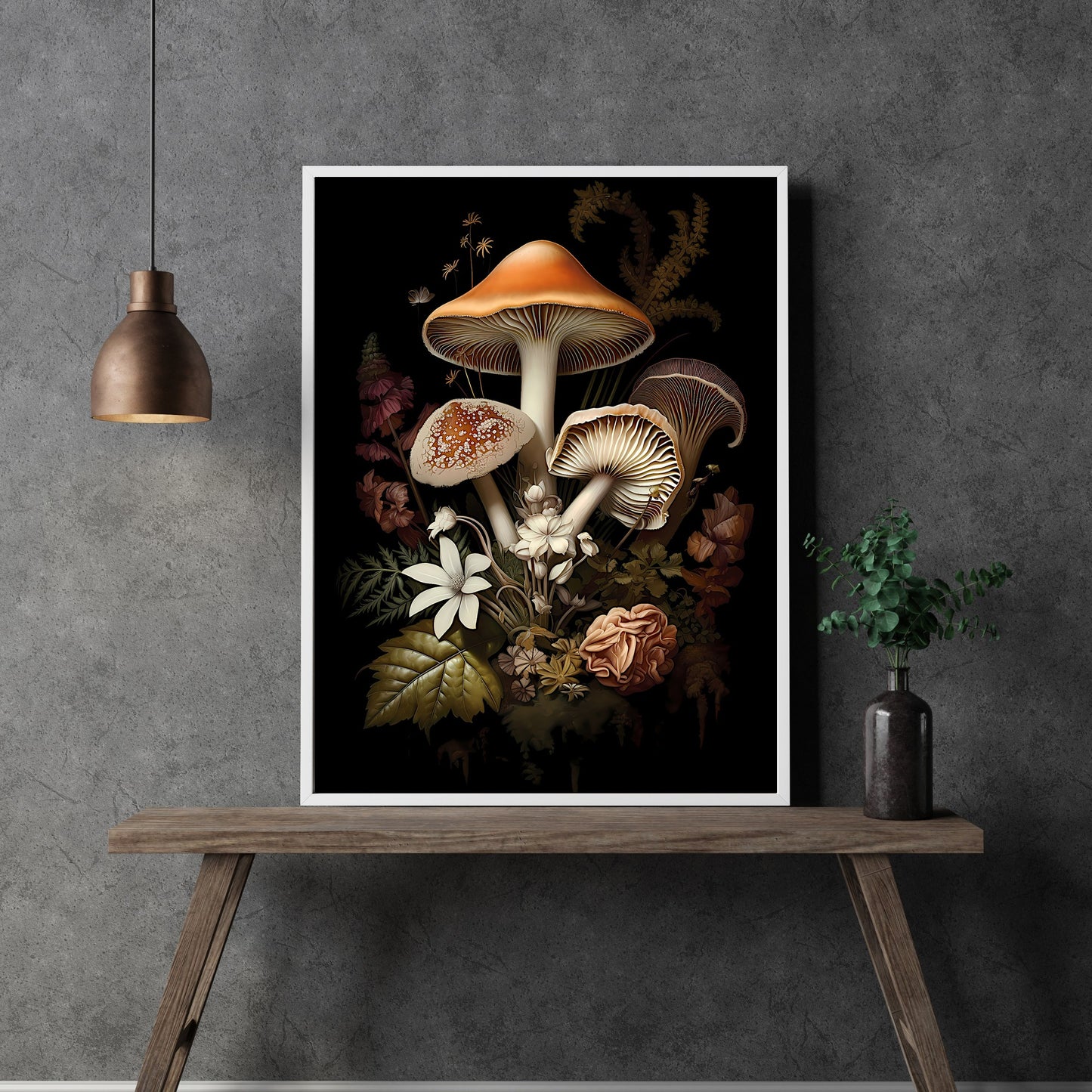 Dark Floral Mushrooms Wall Art Dark Cottagecore Floral Print Nature Goblincore Vintage Aesthetic Digital Print Moody Botanical Paper Poster Print