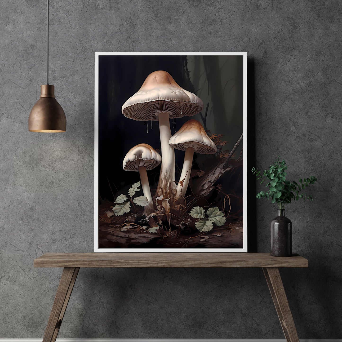 White Mushrooms Dark Woodland Wall Art Dark Cottagecore Floral Print Nature Goblincore Vintage Aesthetic Print Moody Botanical Paper Poster Print