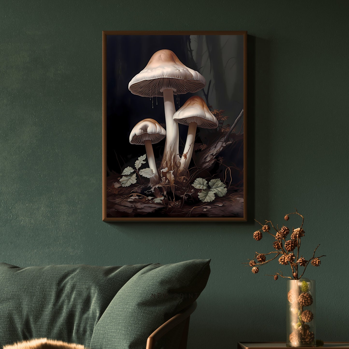 White Mushrooms Dark Woodland Wall Art Dark Cottagecore Floral Print Nature Goblincore Vintage Aesthetic Print Moody Botanical Paper Poster Print