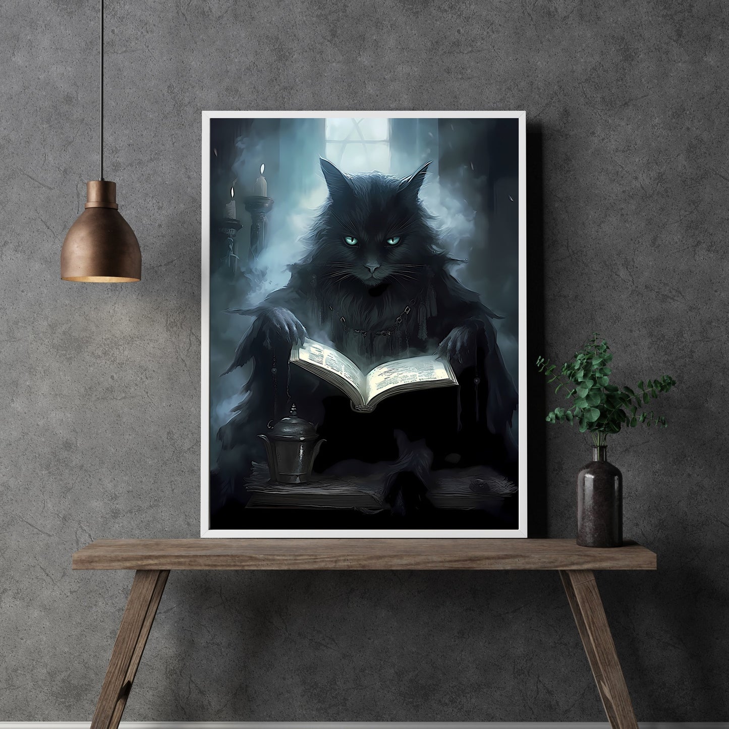 Vampir-Katze-Zauberer-Wandkunst, Fantasy-Wanddekoration, dunkles Cottagecore-Kunstwerk, Whimsigoth-Druck, Dark Academia Poster, Moody Dark Room, Papier-Posterdruck