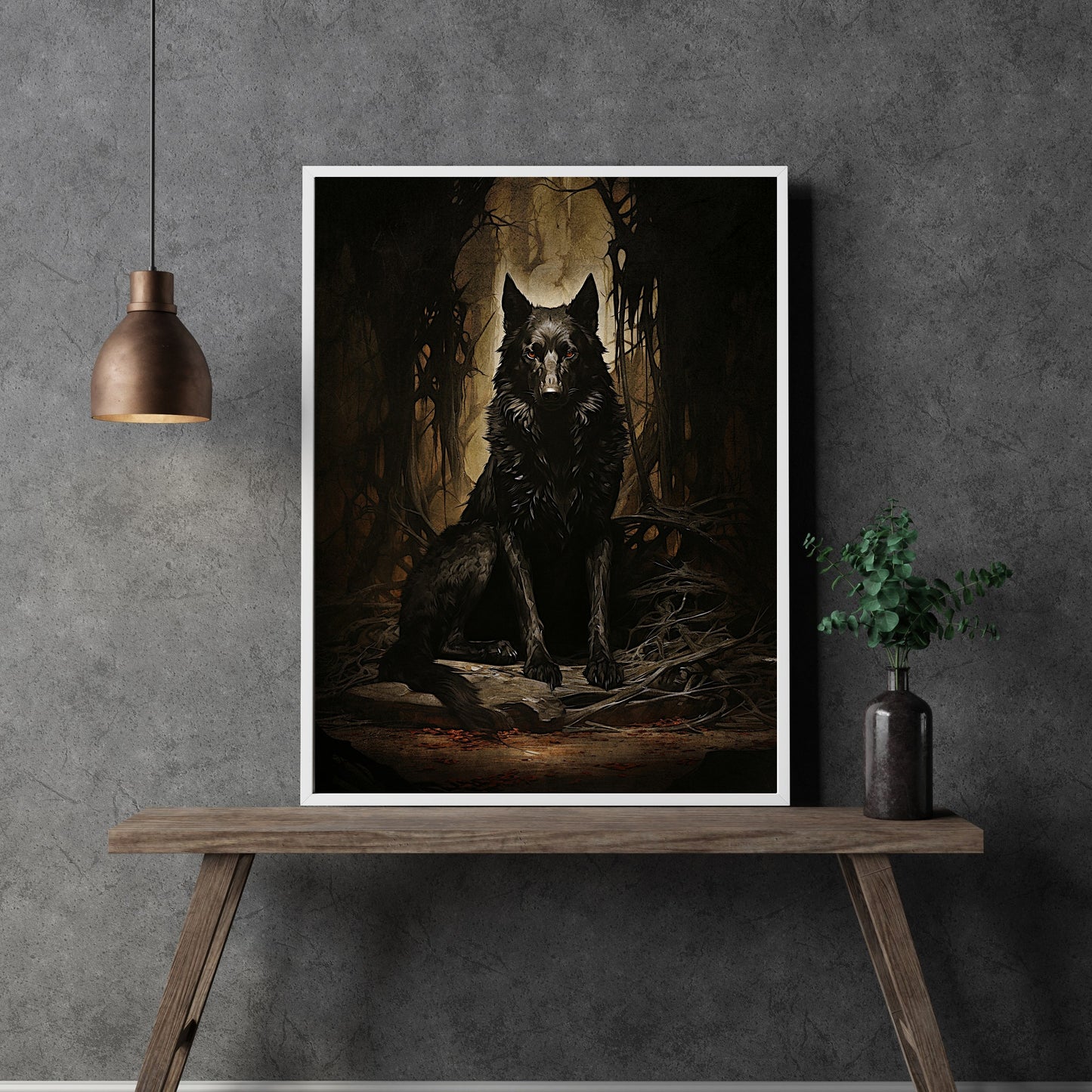 Black Wolf Portrait Wall Art Moody Woodland Dark Cottagecore Artwork Vintage Dark Room Aesthetic Gothic Painting Witchy Art Paper Poster Print
