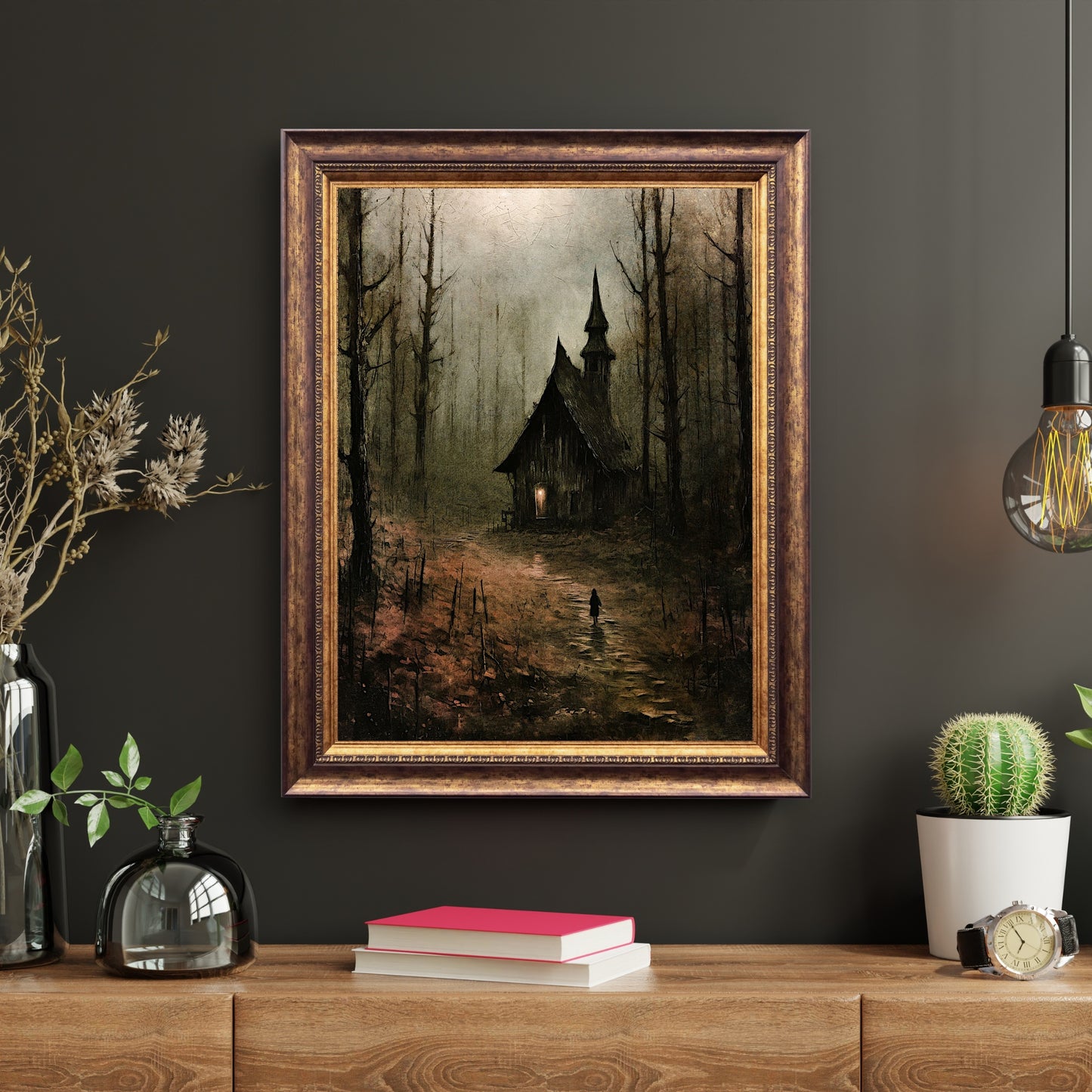 Spooky Witch Cottage Wall Art Moody Woodland Fairytale Dark Cottagecore Artwork Gothic Painting Witchy Art Horror Decoration Paper Poster Print