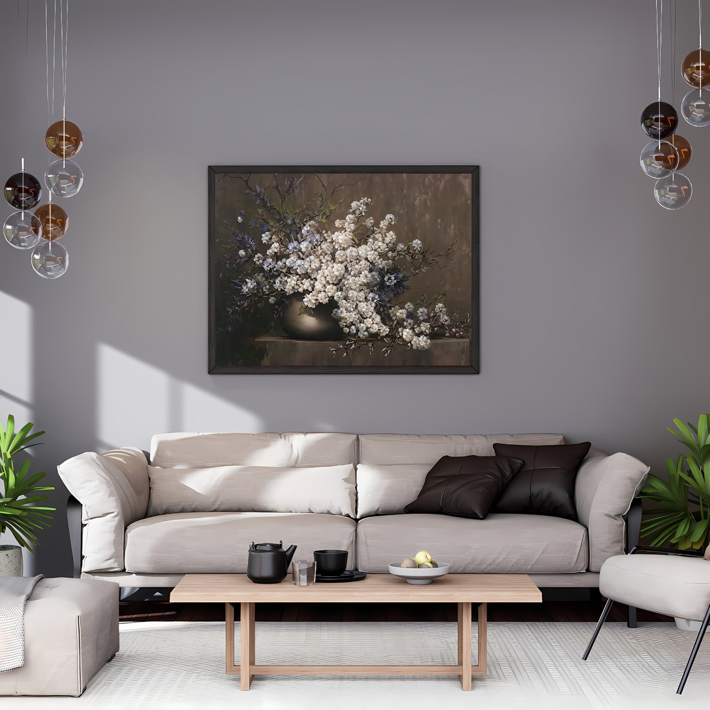 Blühender Blumenstrauß in Metallvase, Stillleben, Gemälde, Papier, Poster, Drucke, Vintage-Kunst, Ölgemälde, Bauernhaus-Dekor, Blumengemälde, botanische Kunst